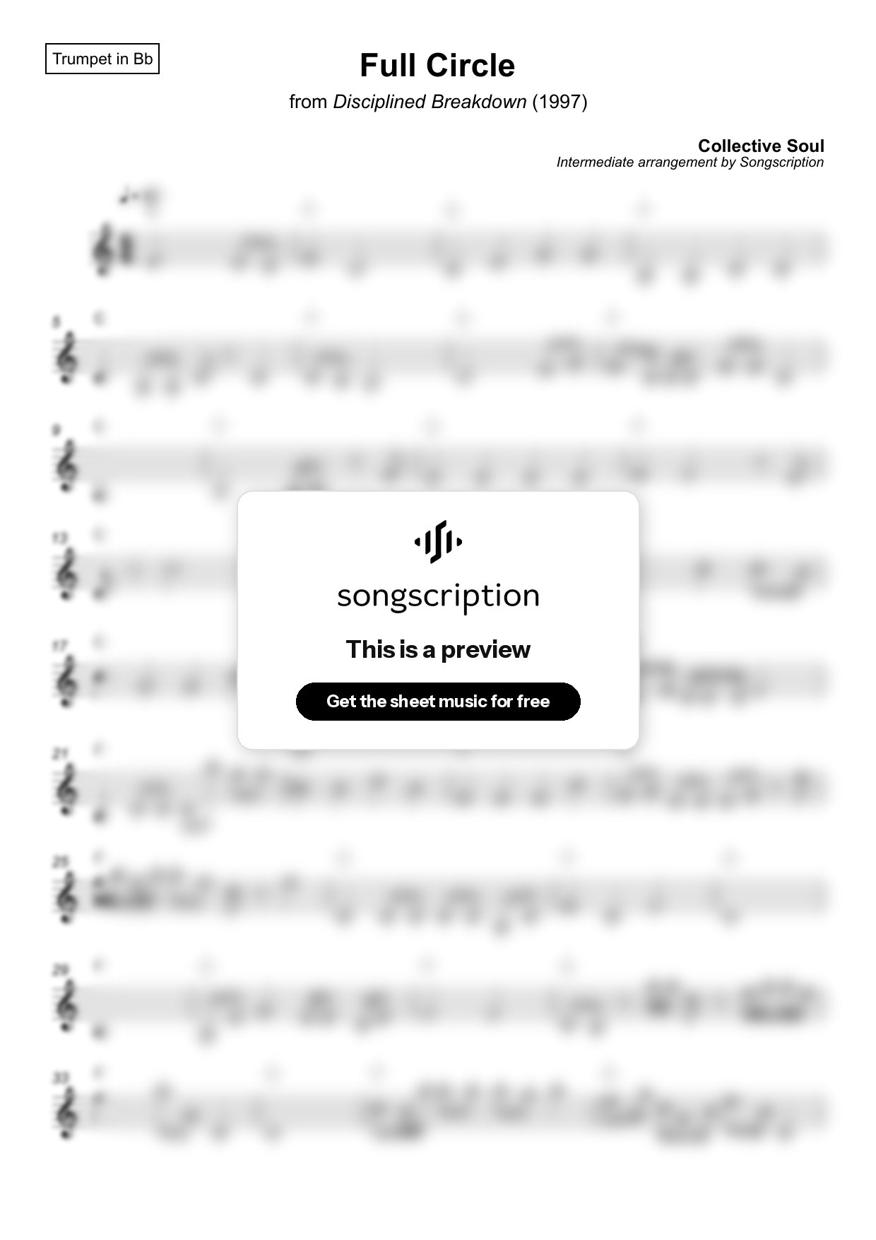 Intermediate Trumpet Sheet Music for "Full Circle" by Collective Soul