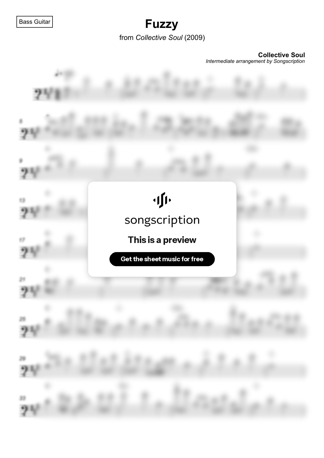 Intermediate Bass Guitar Sheet Music for "Fuzzy" by Collective Soul
