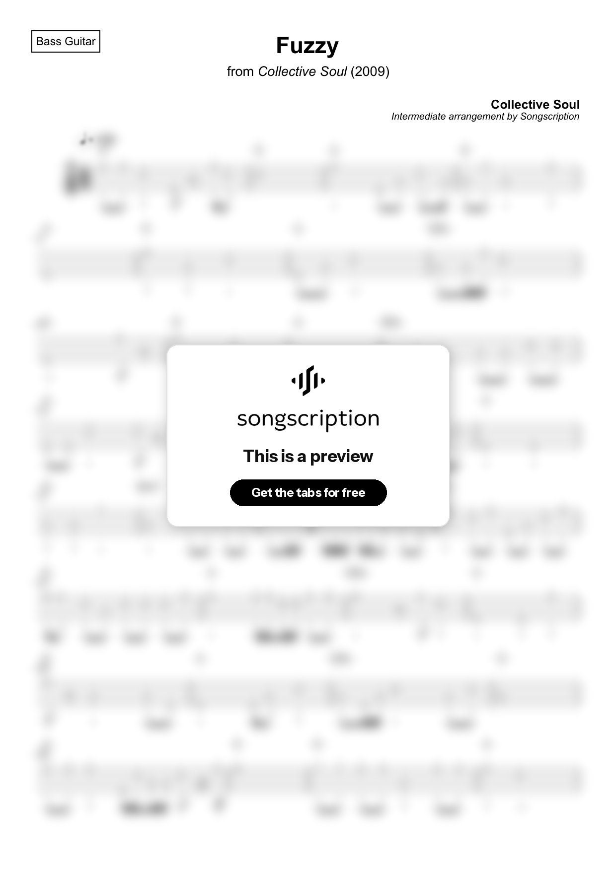 Intermediate Bass Guitar Tabs for "Fuzzy" by Collective Soul
