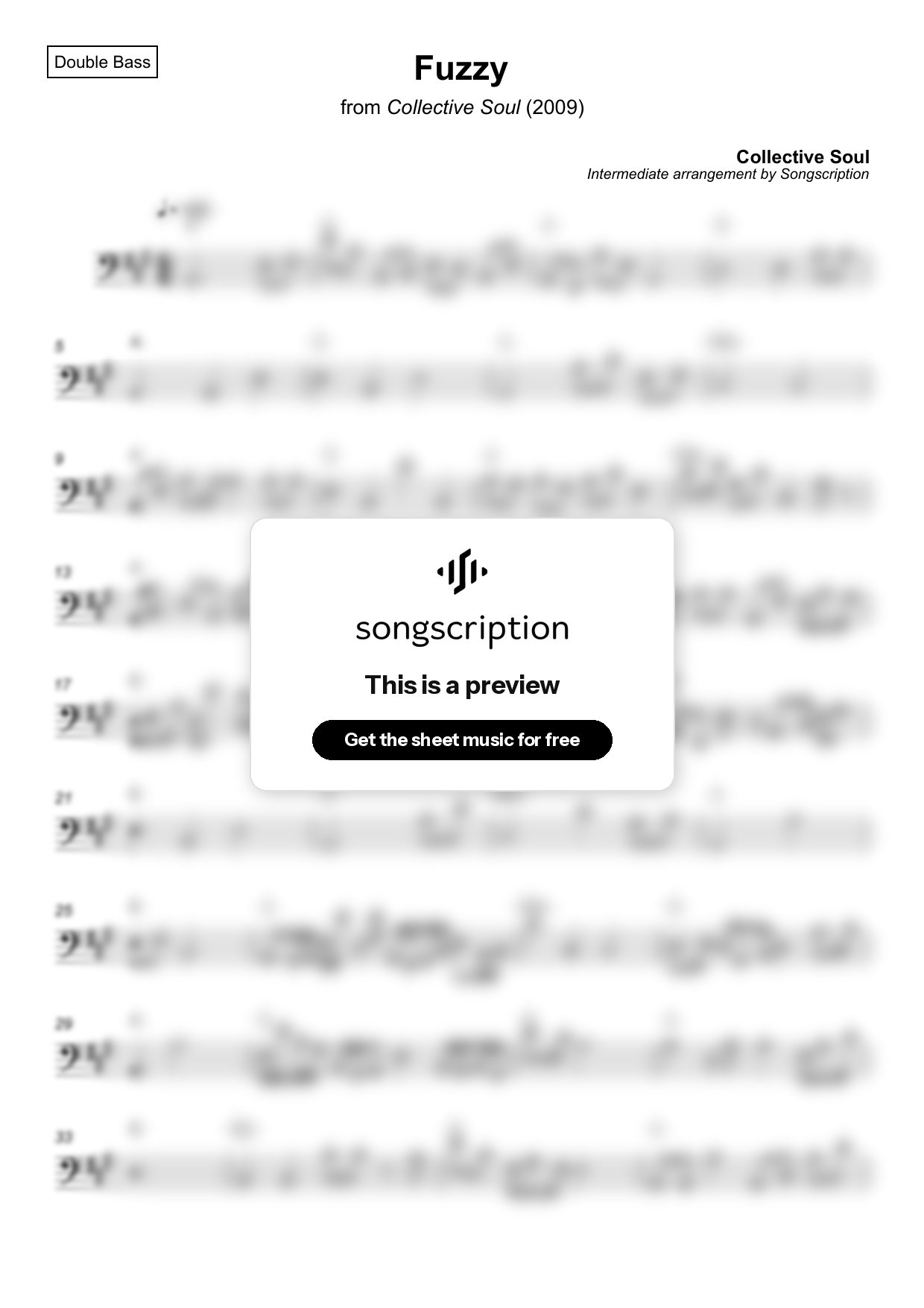 Intermediate Double Bass Sheet Music for "Fuzzy" by Collective Soul