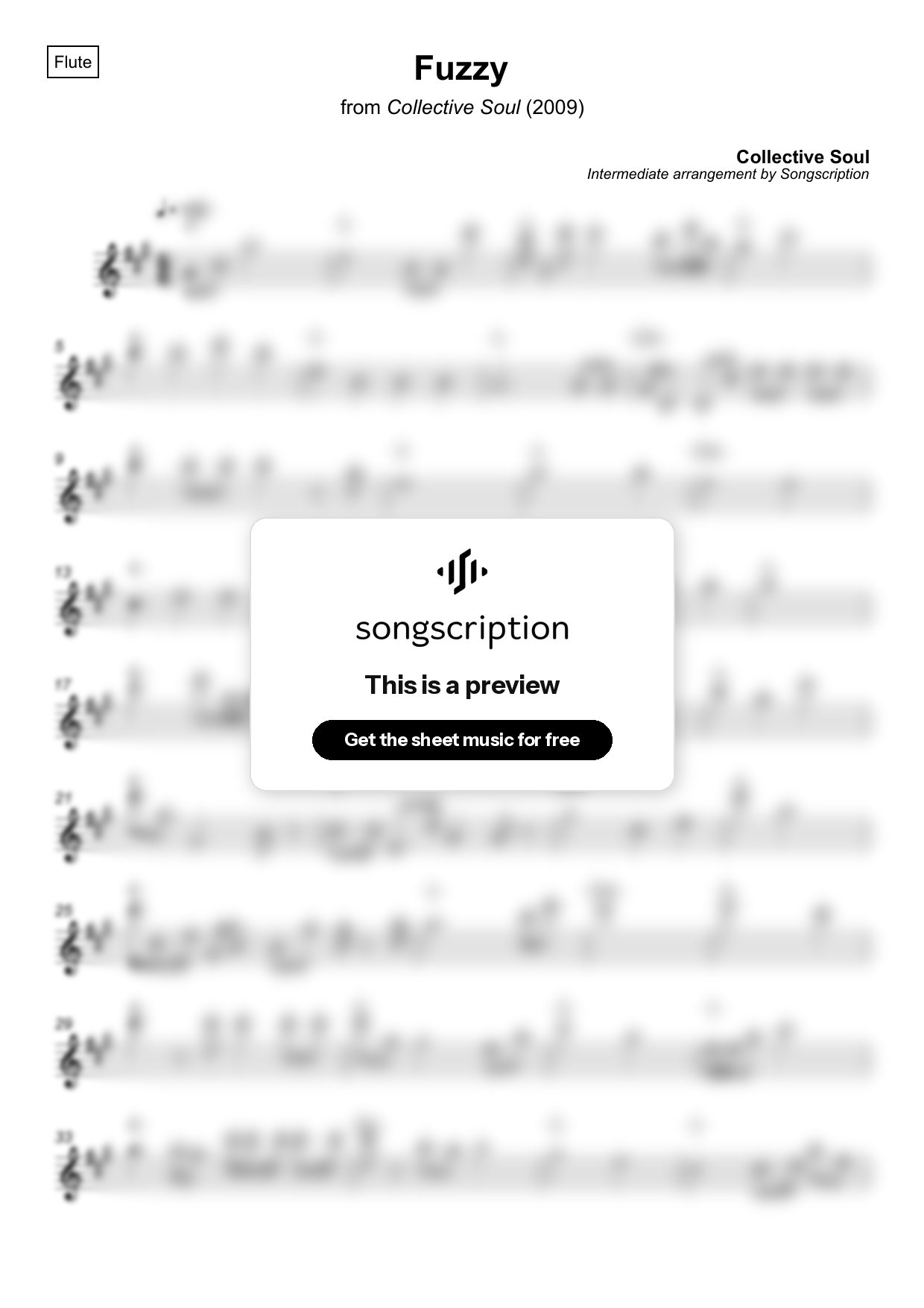 Intermediate Flute Sheet Music for "Fuzzy" by Collective Soul