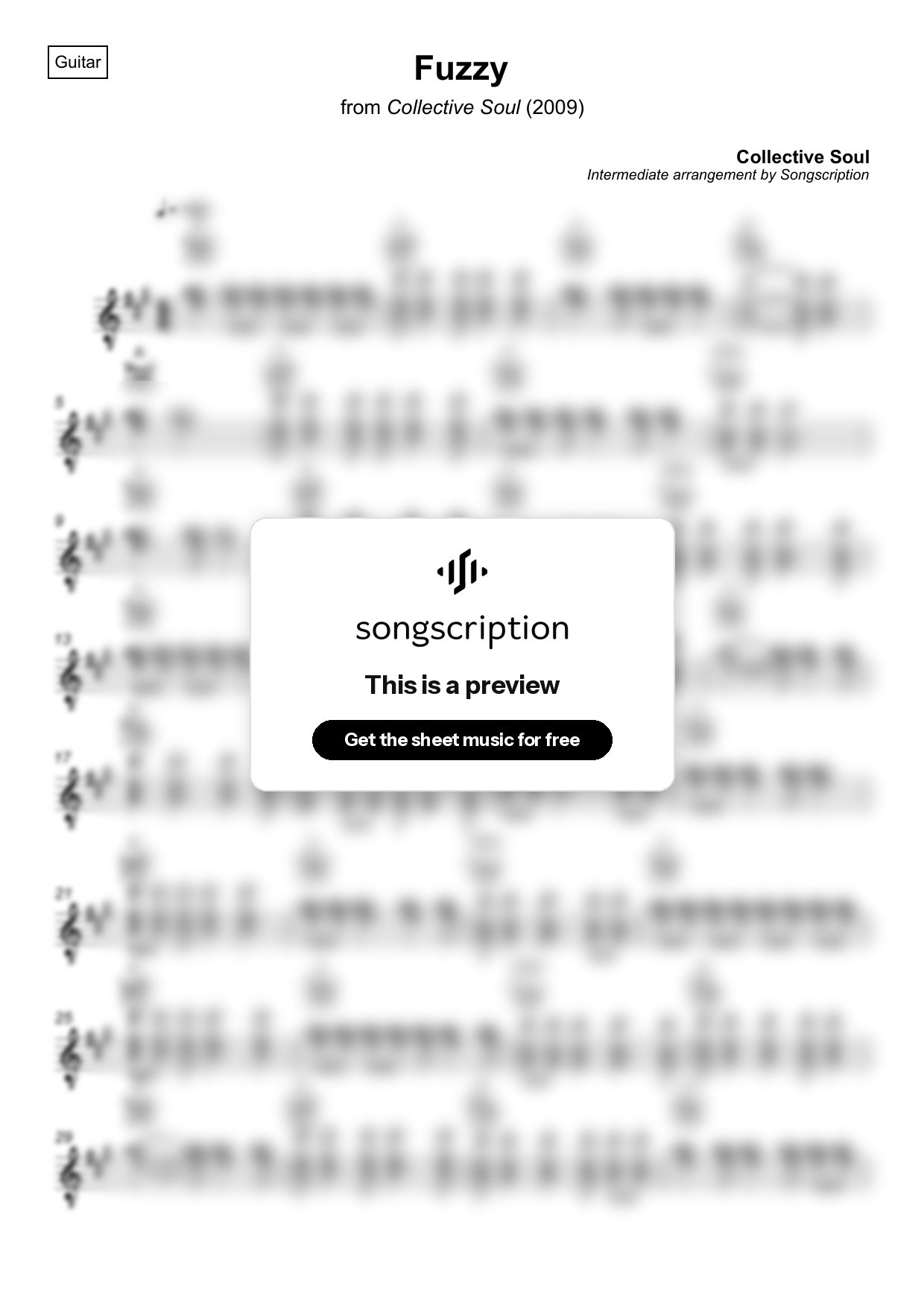 Intermediate Acoustic Guitar Sheet Music for "Fuzzy" by Collective Soul