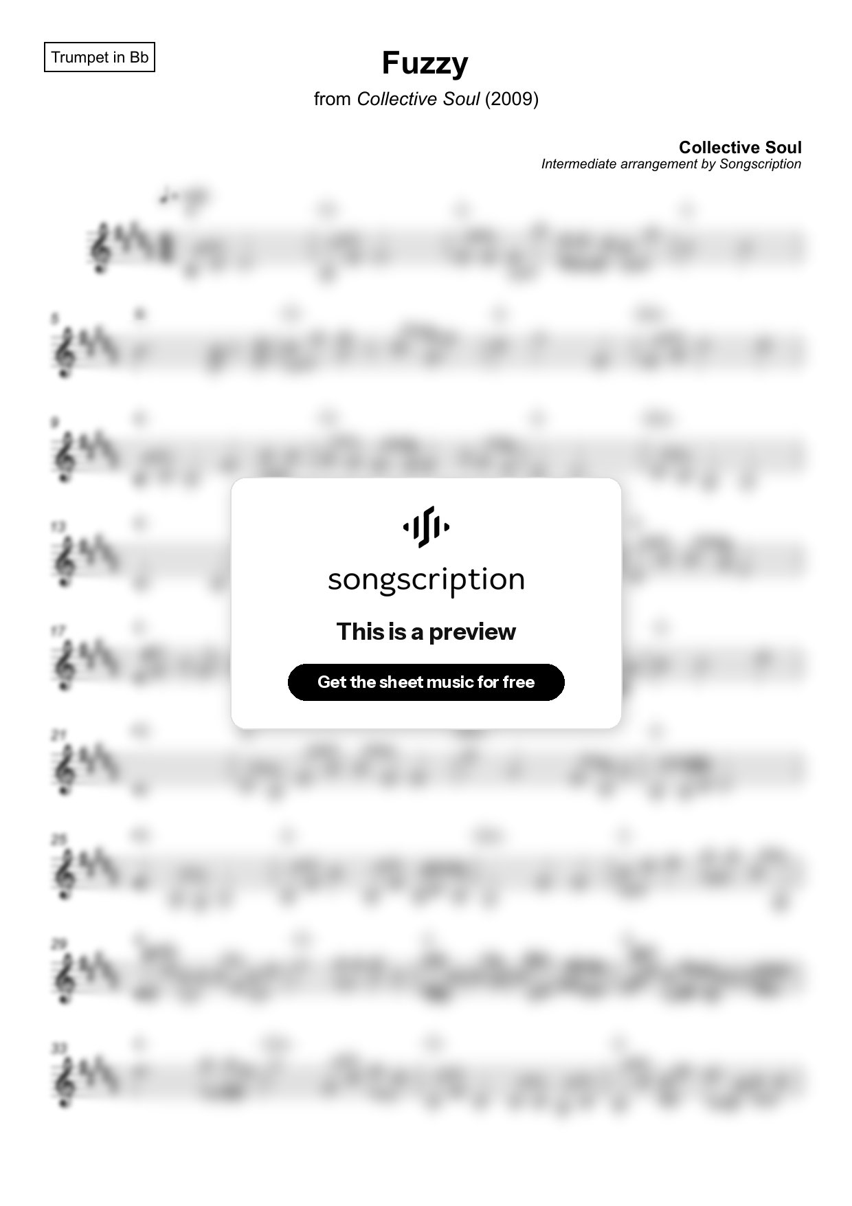 Intermediate Trumpet Sheet Music for "Fuzzy" by Collective Soul