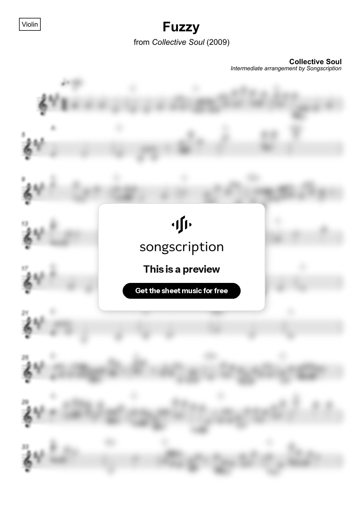 Intermediate Violin Sheet Music for "Fuzzy" by Collective Soul