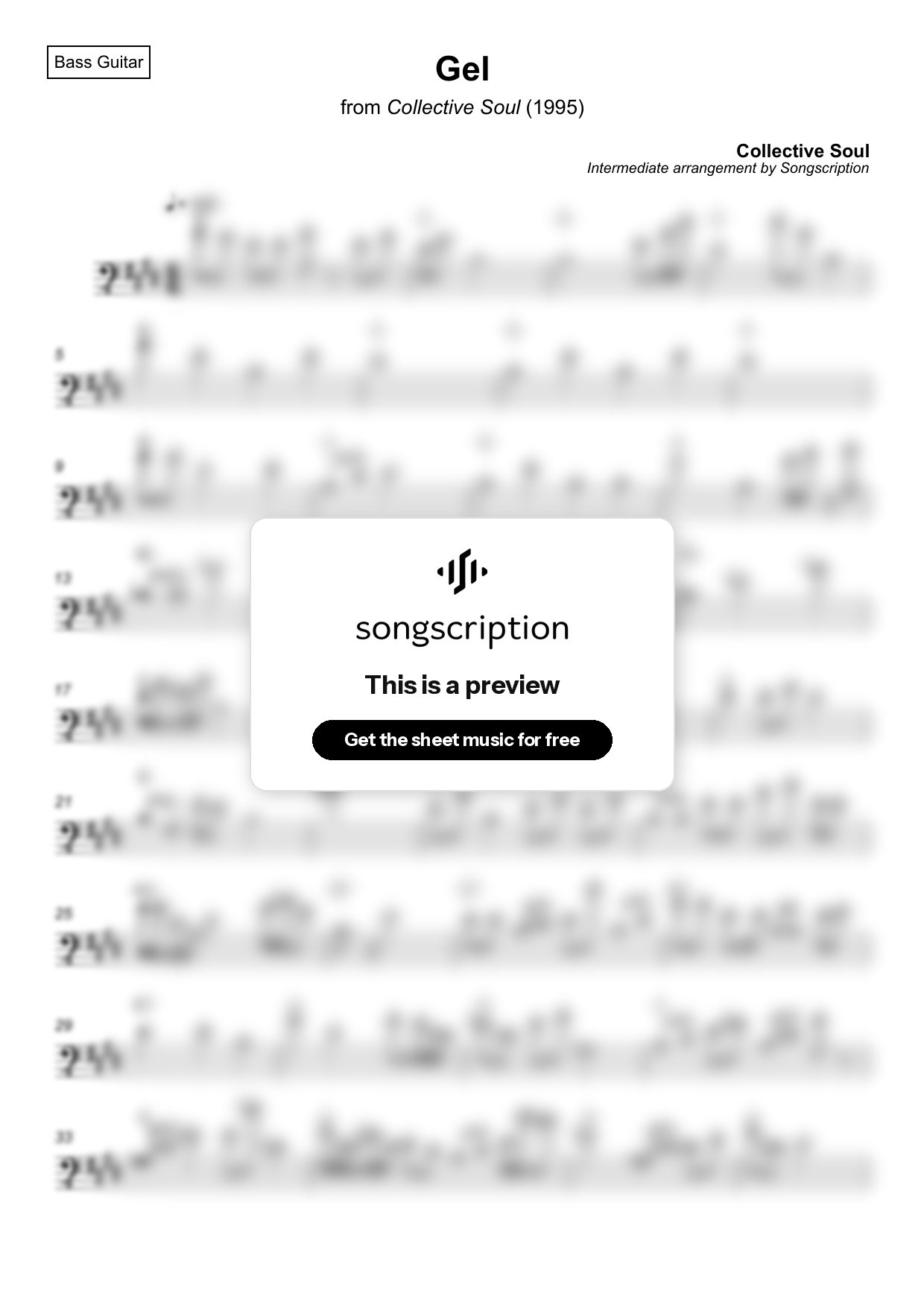 Intermediate Bass Guitar Sheet Music for "Gel" by Collective Soul