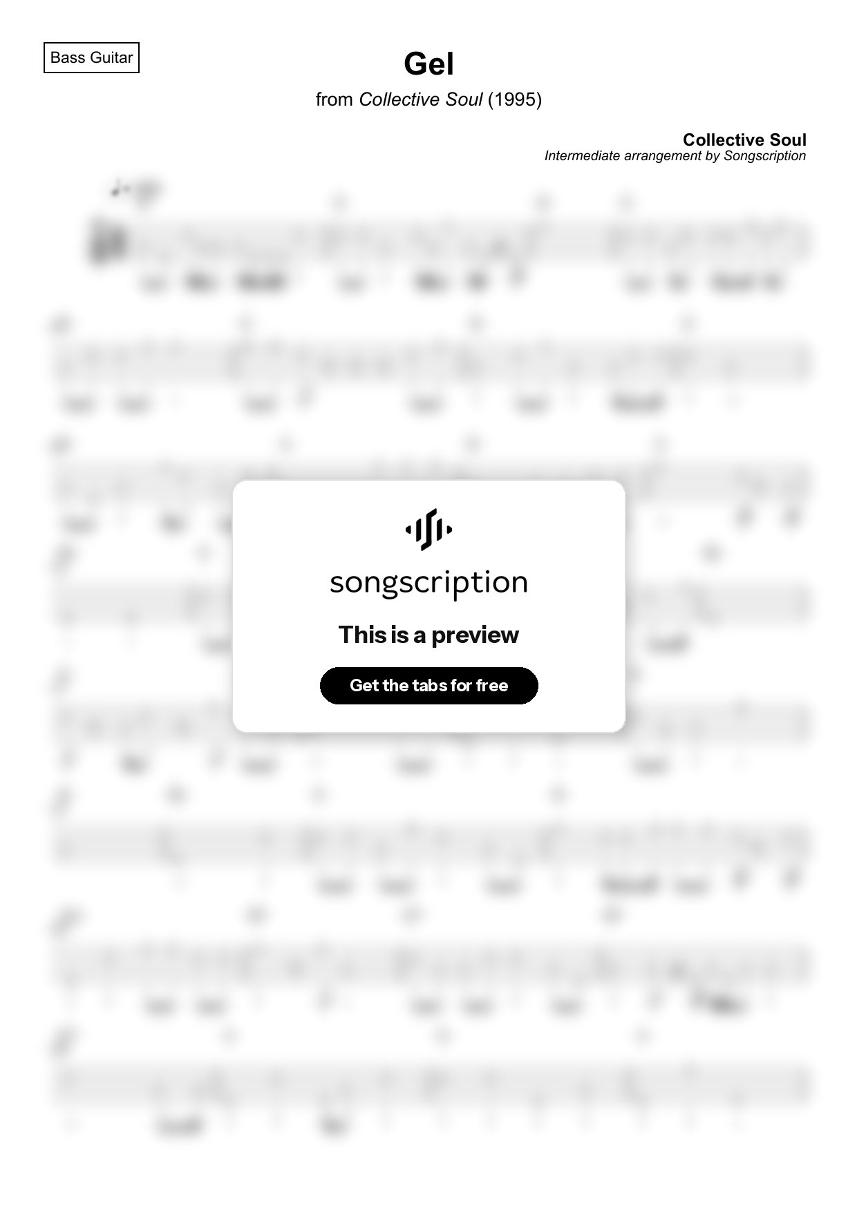 Intermediate Bass Guitar Tabs for "Gel" by Collective Soul