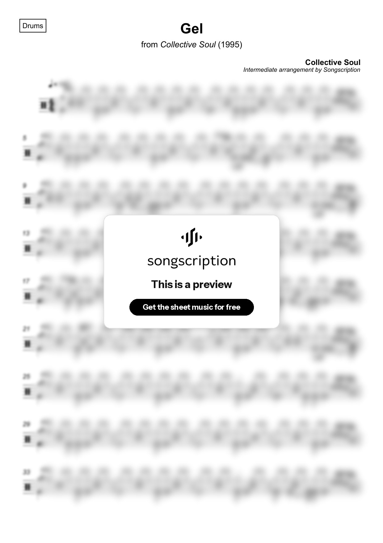 Intermediate Drums Sheet Music for "Gel" by Collective Soul