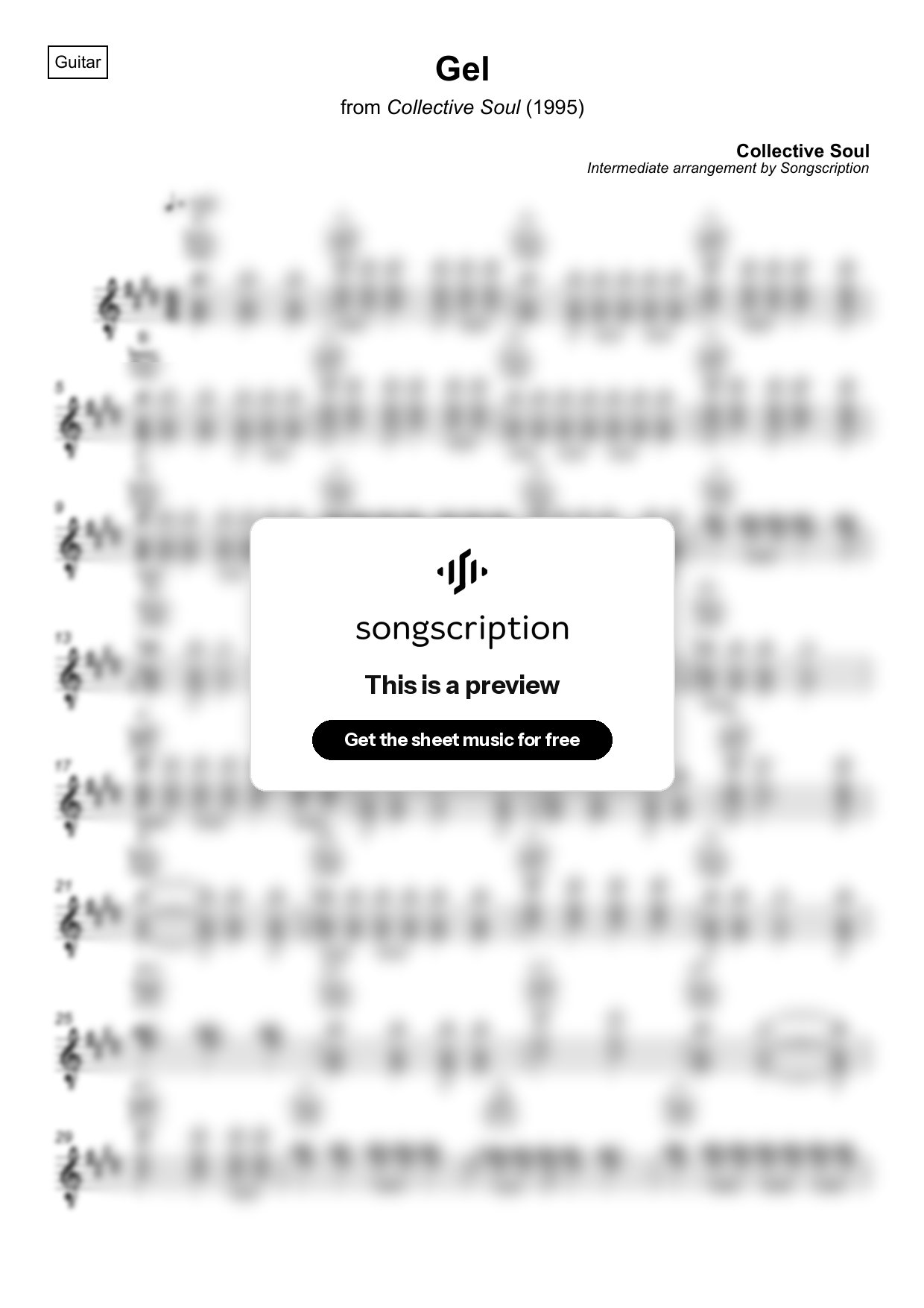 Intermediate Acoustic Guitar Sheet Music for "Gel" by Collective Soul