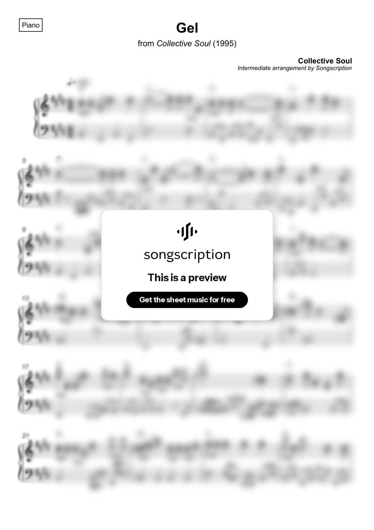 Intermediate Piano Sheet Music for "Gel" by Collective Soul