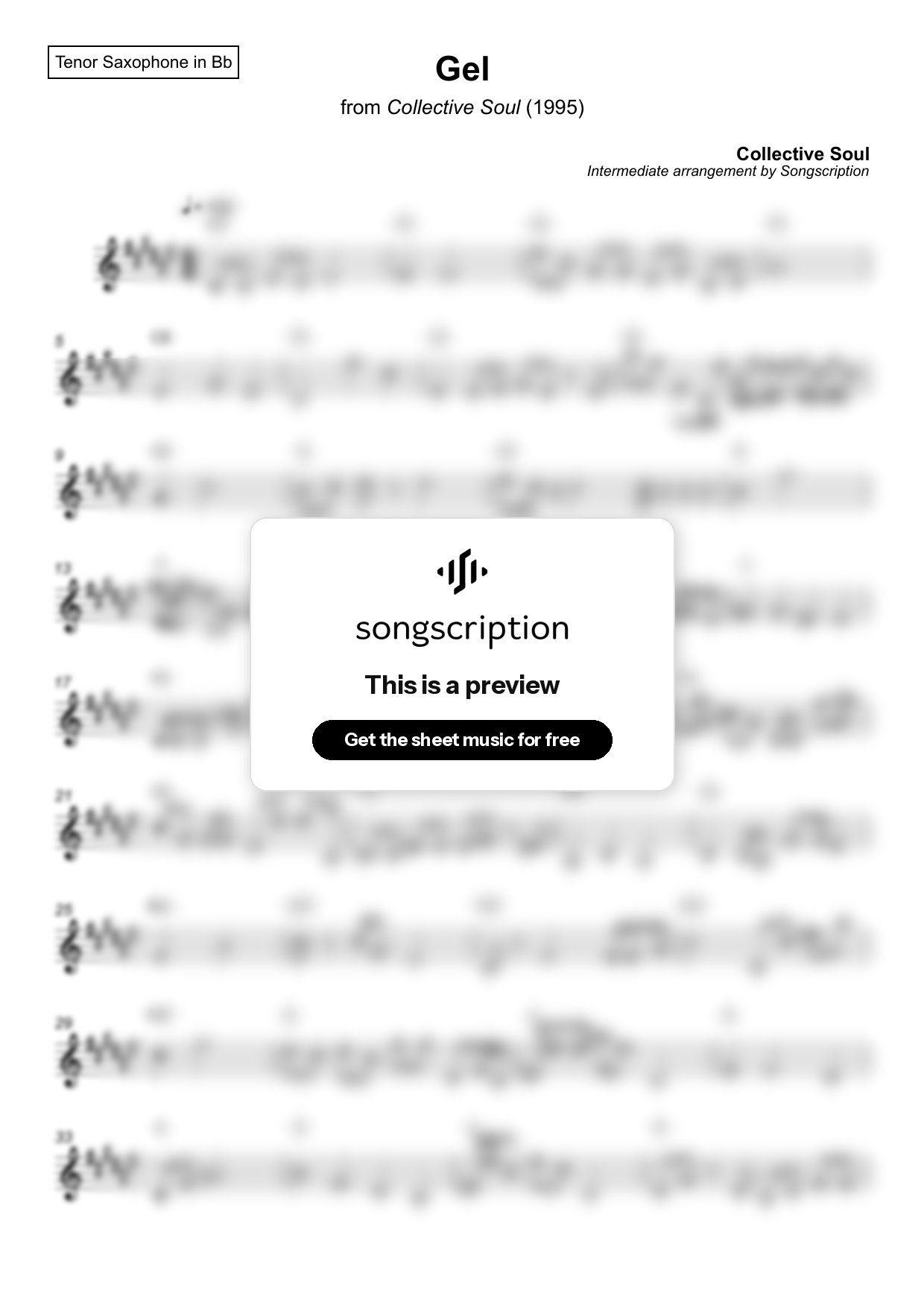Intermediate Tenor Sax Sheet Music for "Gel" by Collective Soul