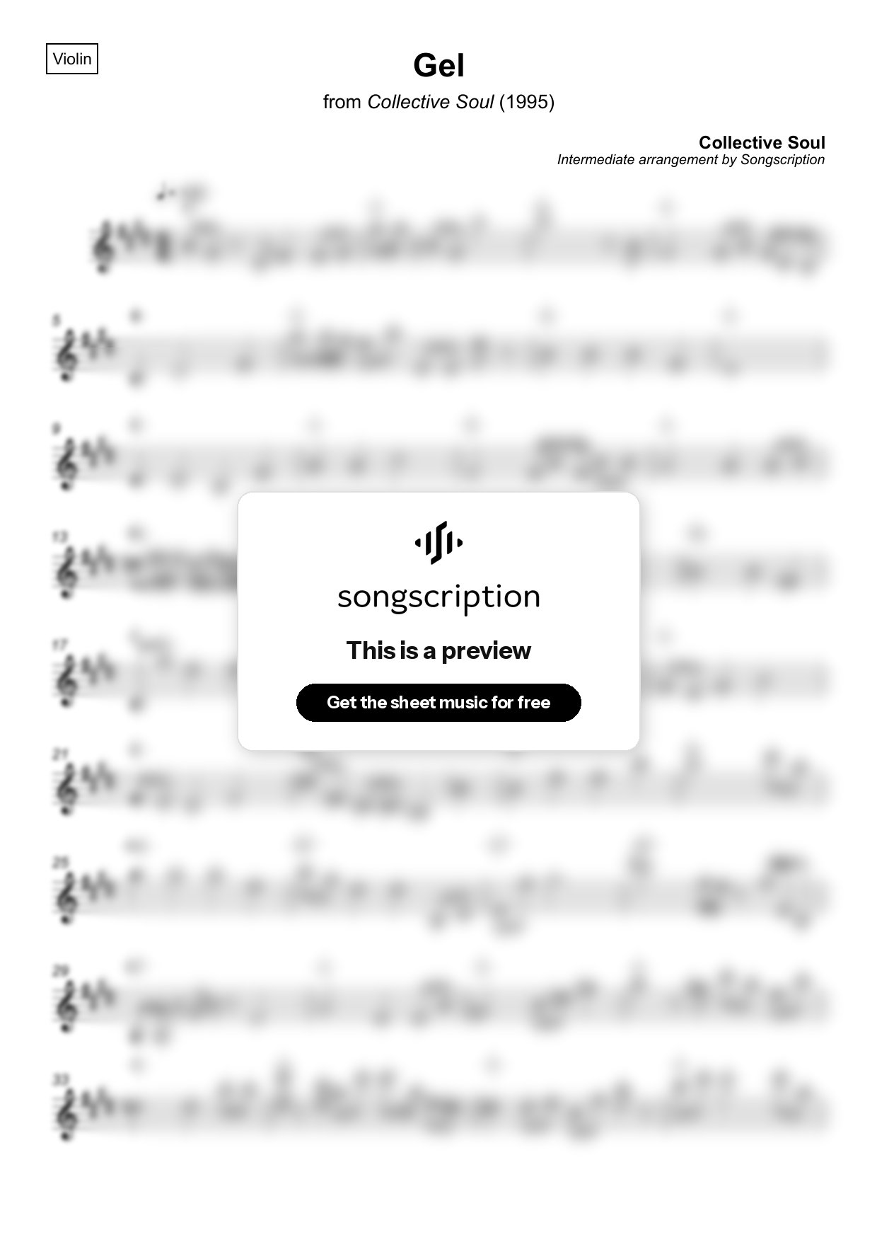 Intermediate Violin Sheet Music for "Gel" by Collective Soul