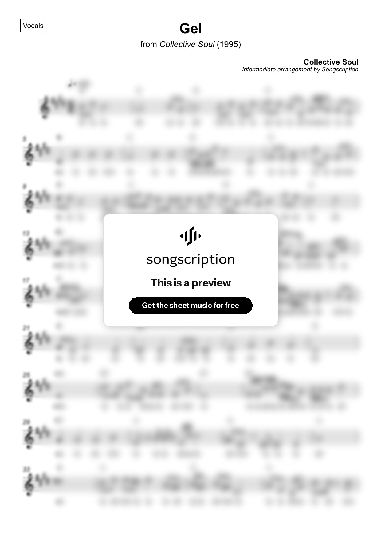 Intermediate Vocals Sheet Music for "Gel" by Collective Soul