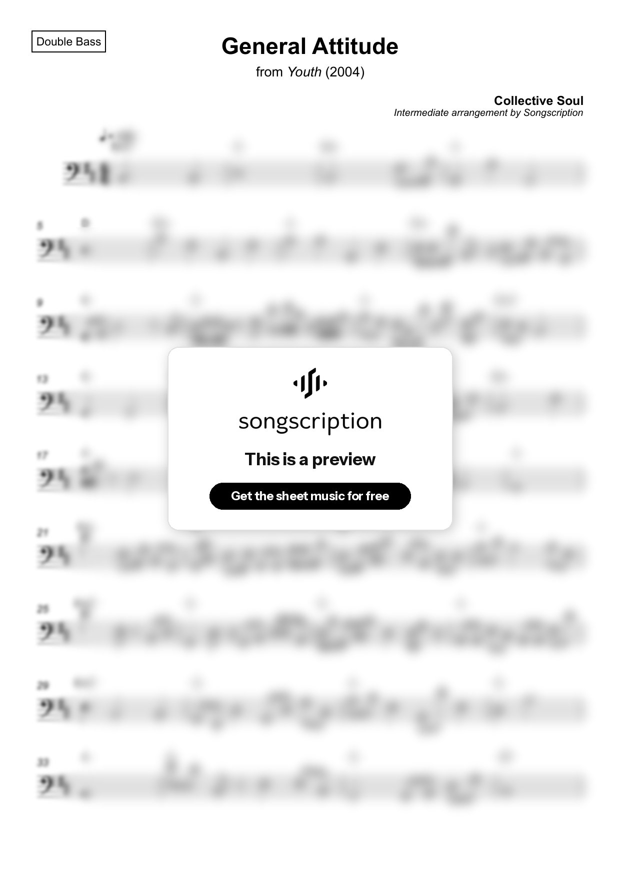 Intermediate Double Bass Sheet Music for "General Attitude" by Collective Soul
