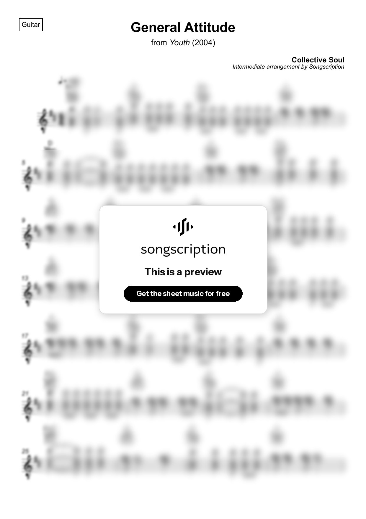 Intermediate Acoustic Guitar Sheet Music for "General Attitude" by Collective Soul