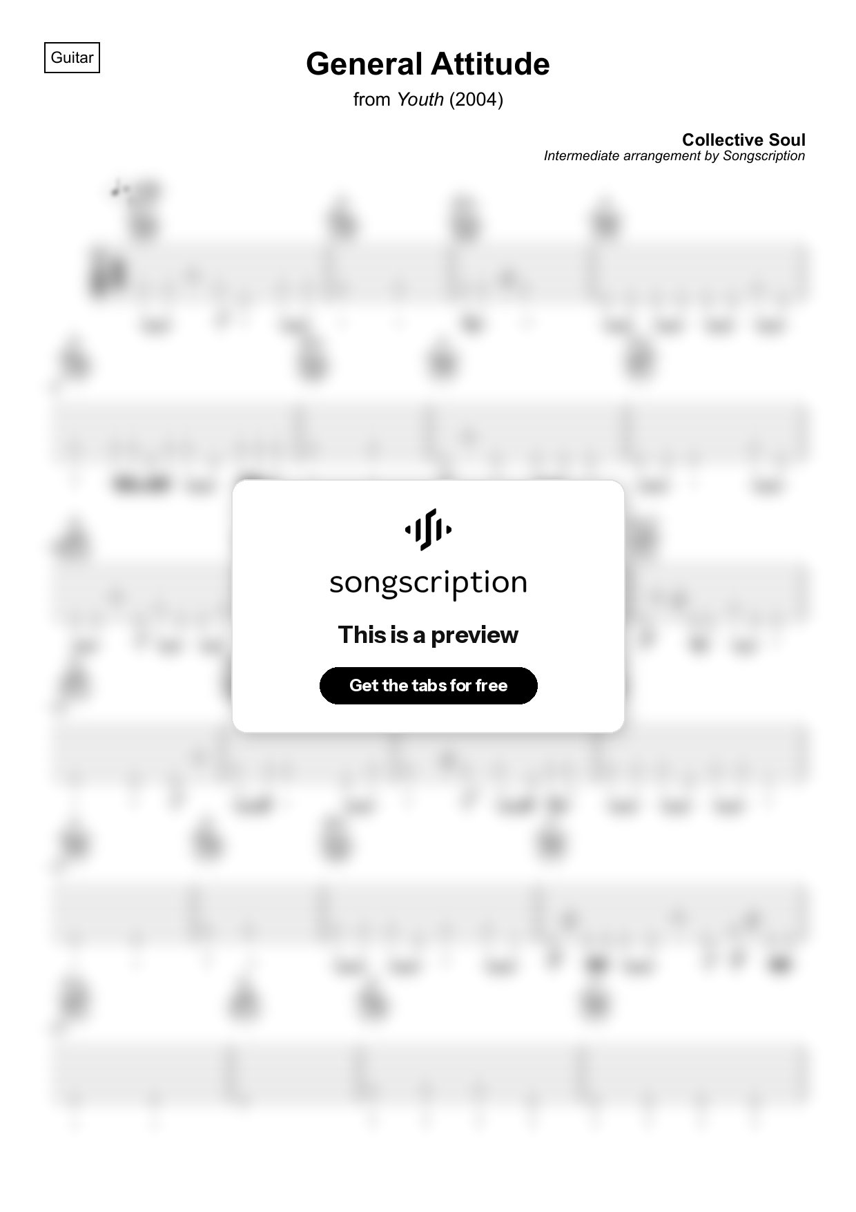 Intermediate Acoustic Guitar Tabs for "General Attitude" by Collective Soul