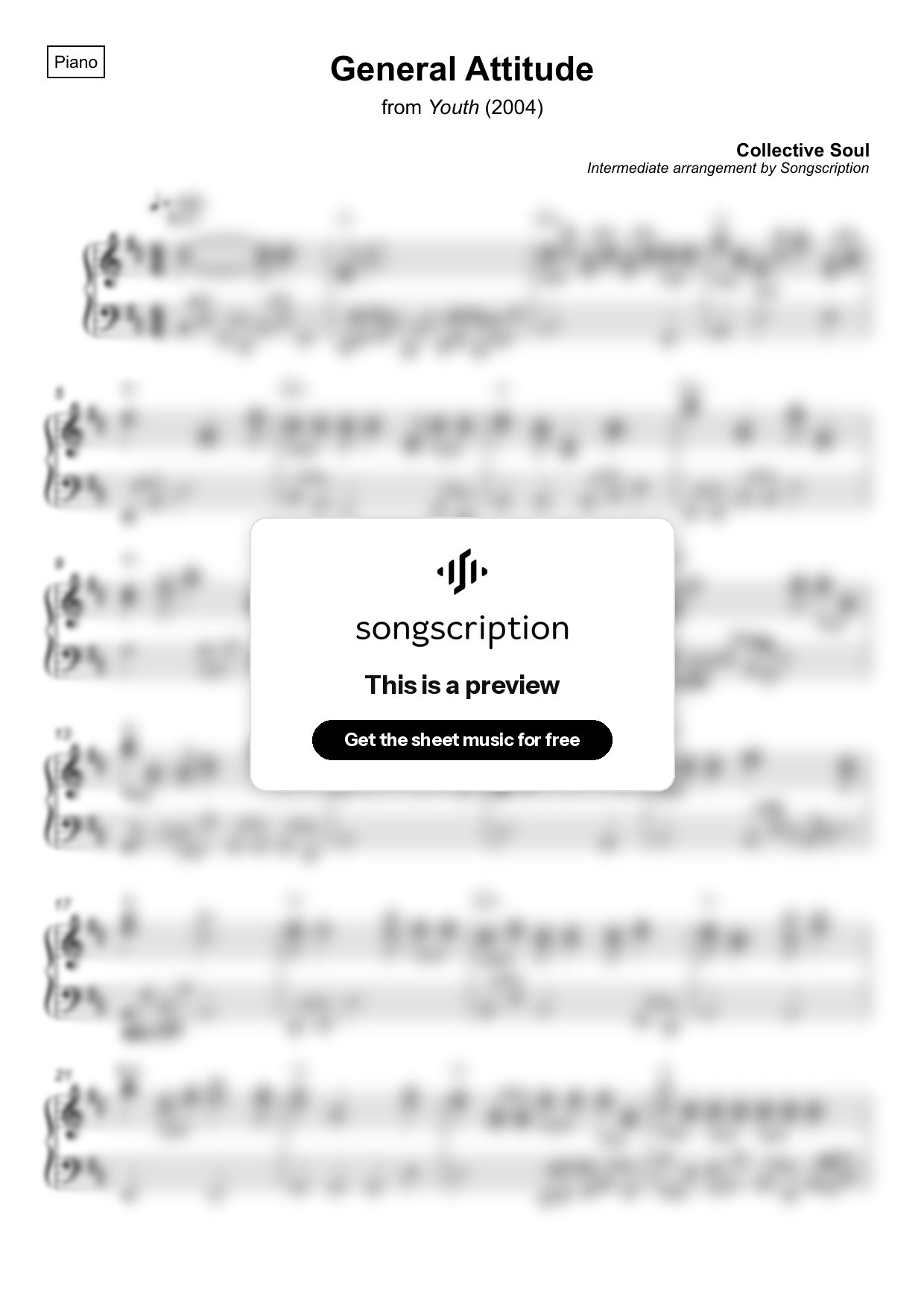 Intermediate Piano Sheet Music for "General Attitude" by Collective Soul