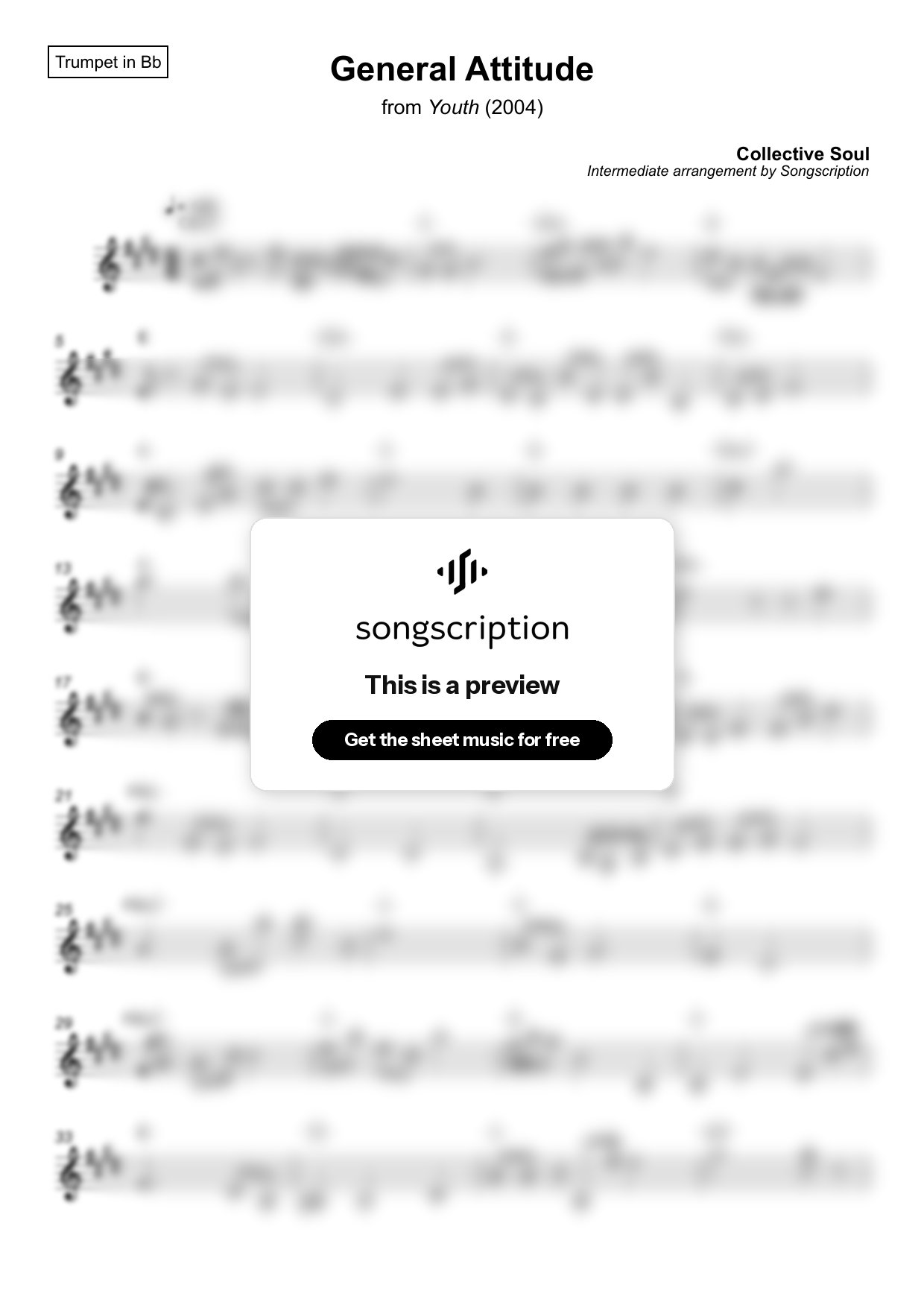 Intermediate Trumpet Sheet Music for "General Attitude" by Collective Soul