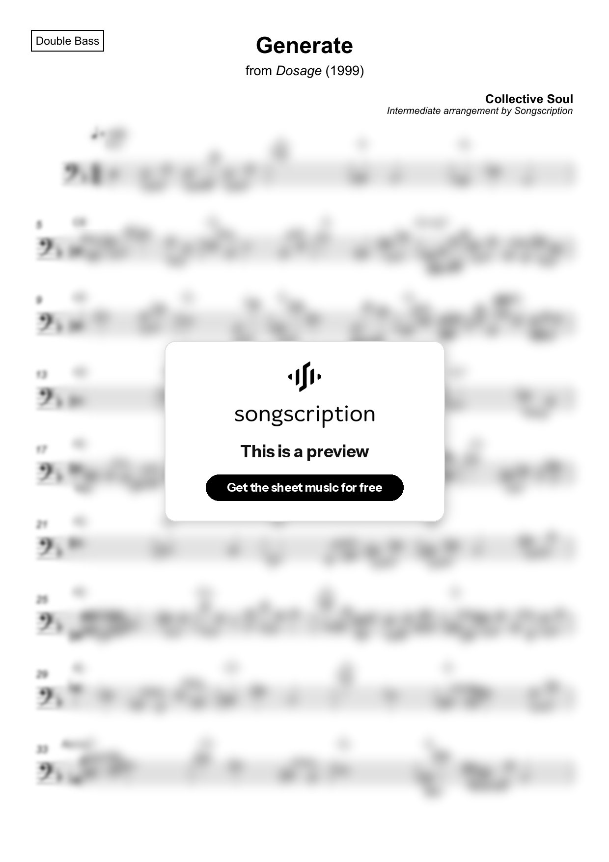 Intermediate Double Bass Sheet Music for "Generate" by Collective Soul