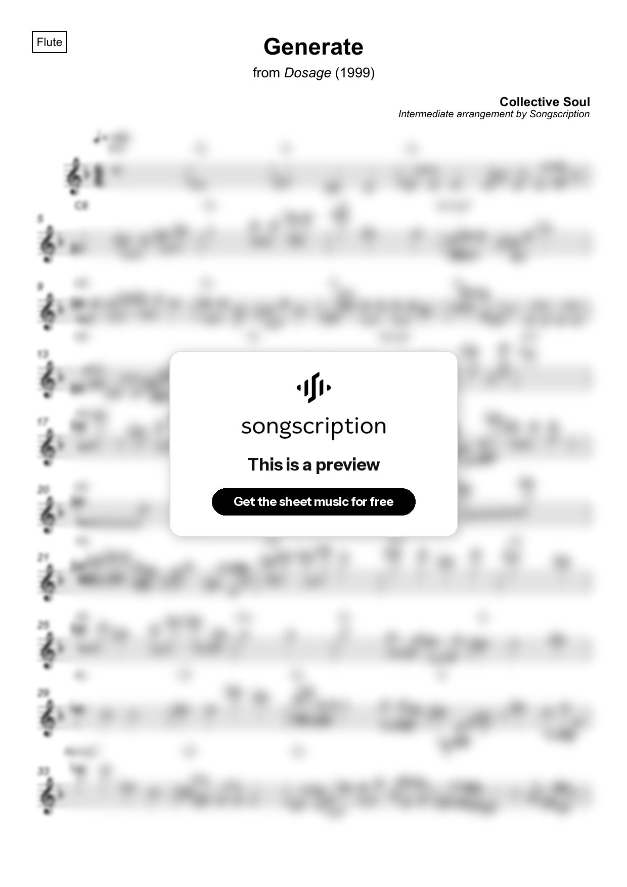Intermediate Flute Sheet Music for "Generate" by Collective Soul