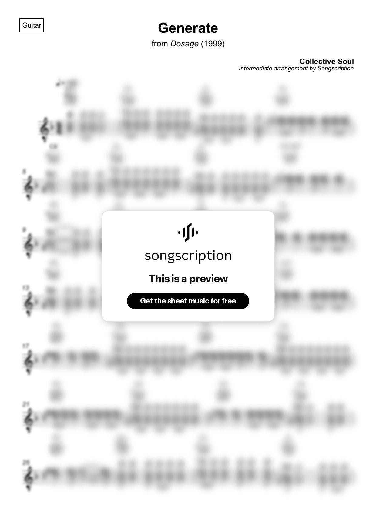 Intermediate Acoustic Guitar Sheet Music for "Generate" by Collective Soul