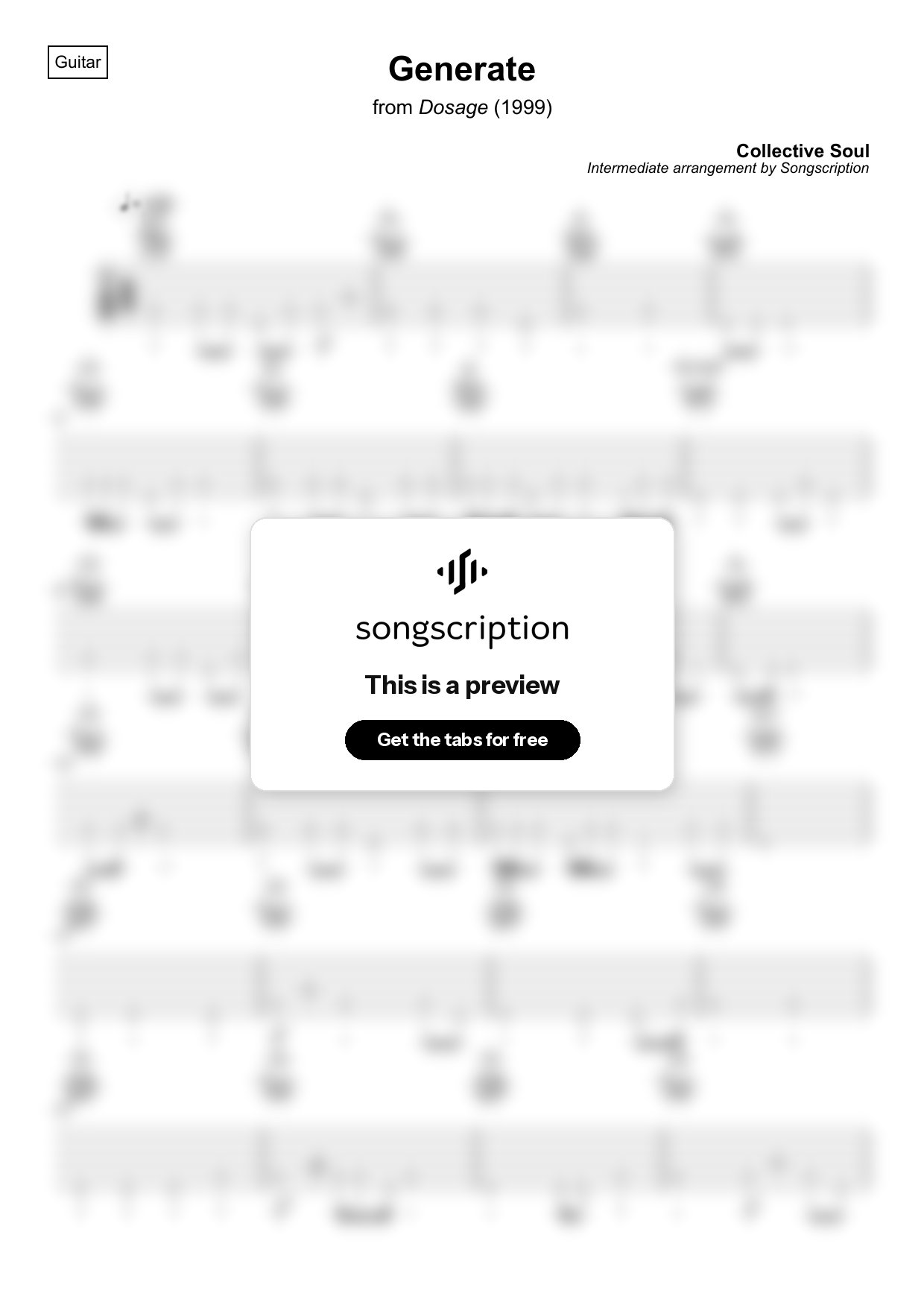 Intermediate Acoustic Guitar Tabs for "Generate" by Collective Soul