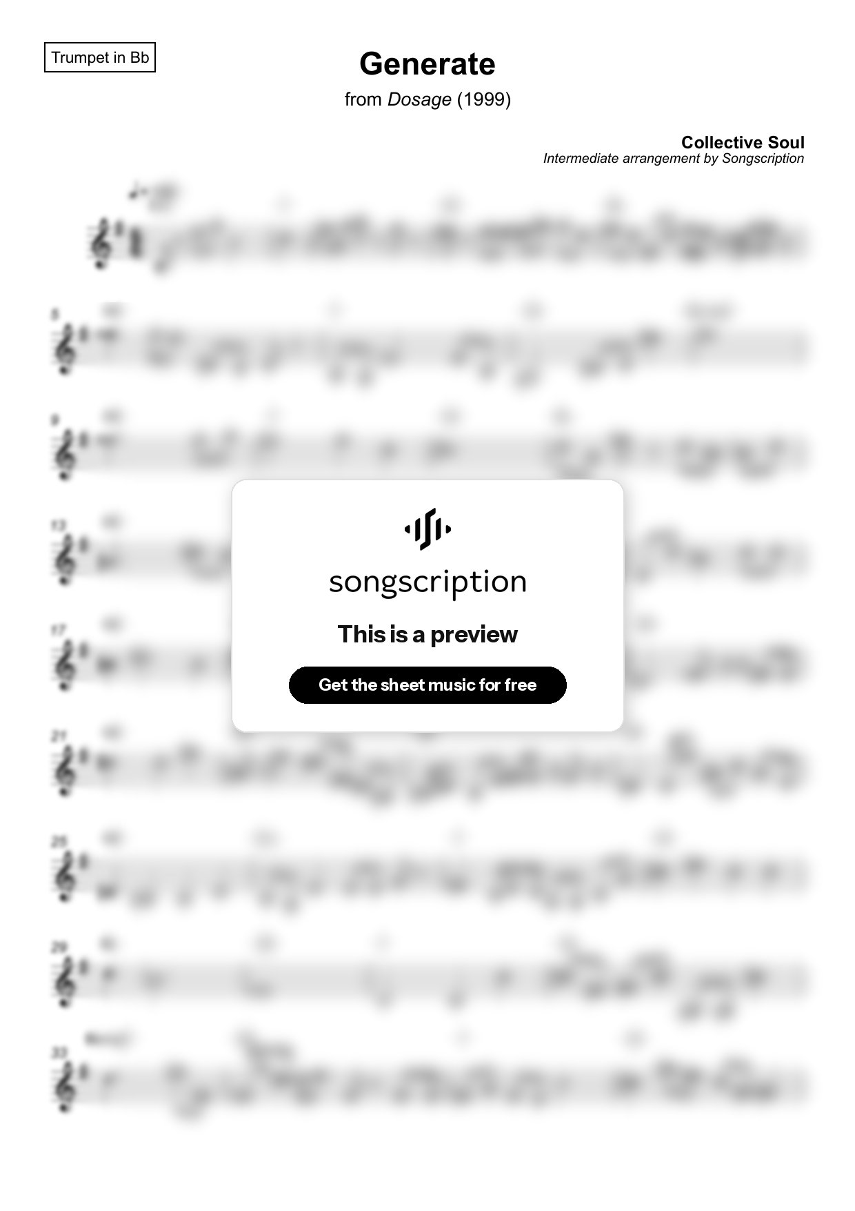 Intermediate Trumpet Sheet Music for "Generate" by Collective Soul