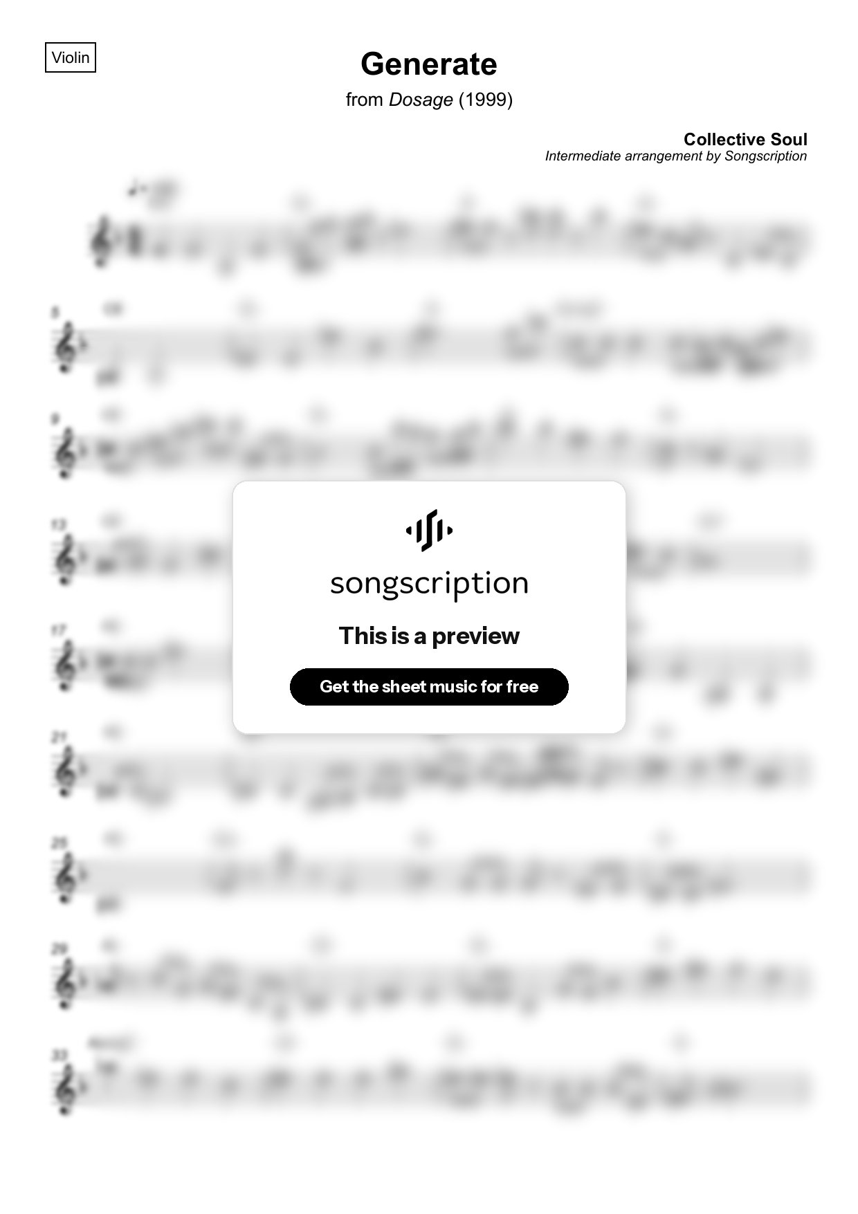 Intermediate Violin Sheet Music for "Generate" by Collective Soul