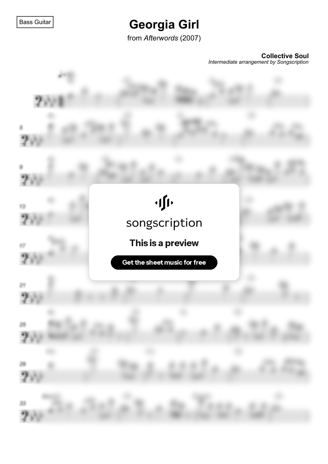 Intermediate Bass Guitar Sheet Music for "Georgia Girl" by Collective Soul