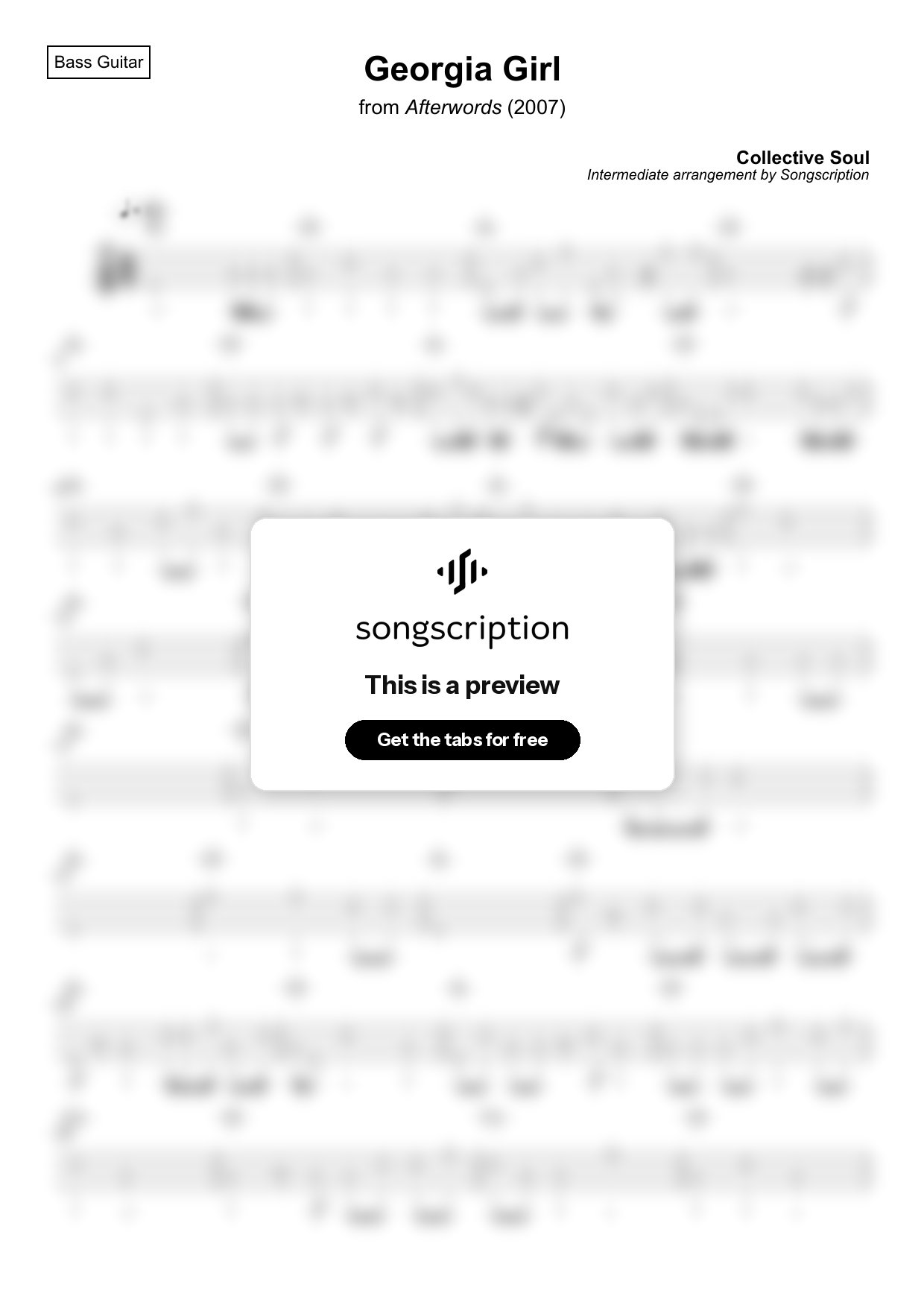 Intermediate Bass Guitar Tabs for "Georgia Girl" by Collective Soul