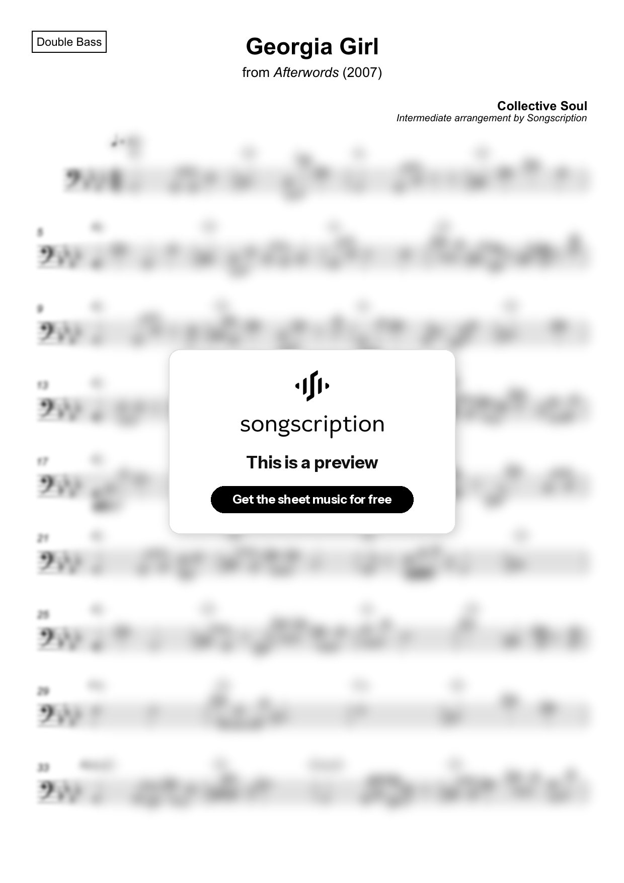 Intermediate Double Bass Sheet Music for "Georgia Girl" by Collective Soul