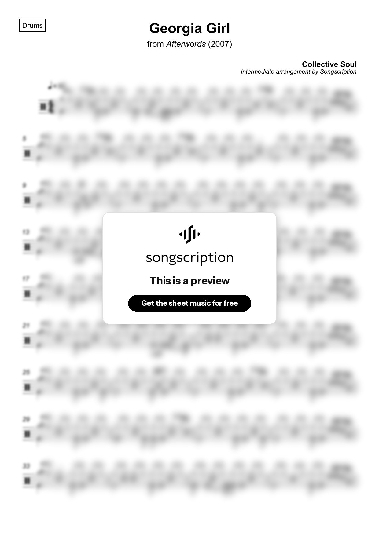 Intermediate Drums Sheet Music for "Georgia Girl" by Collective Soul