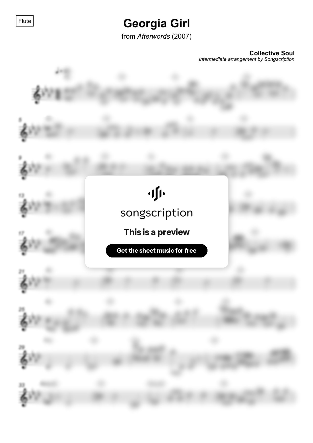 Intermediate Flute Sheet Music for "Georgia Girl" by Collective Soul