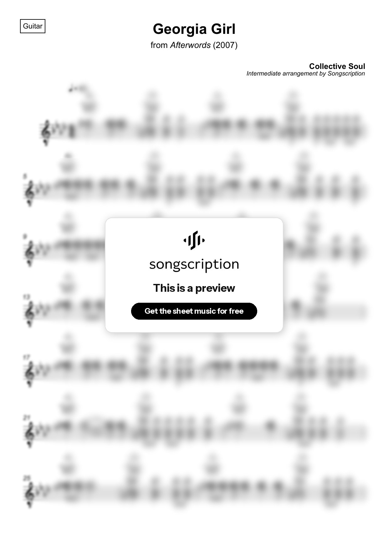 Intermediate Acoustic Guitar Sheet Music for "Georgia Girl" by Collective Soul