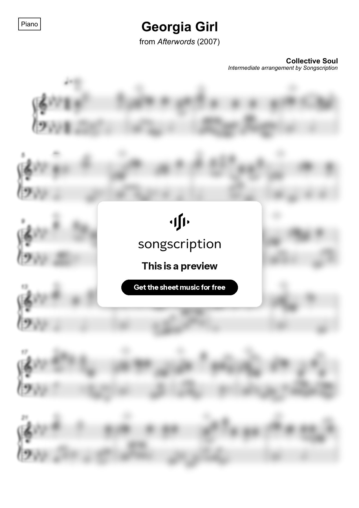 Intermediate Piano Sheet Music for "Georgia Girl" by Collective Soul