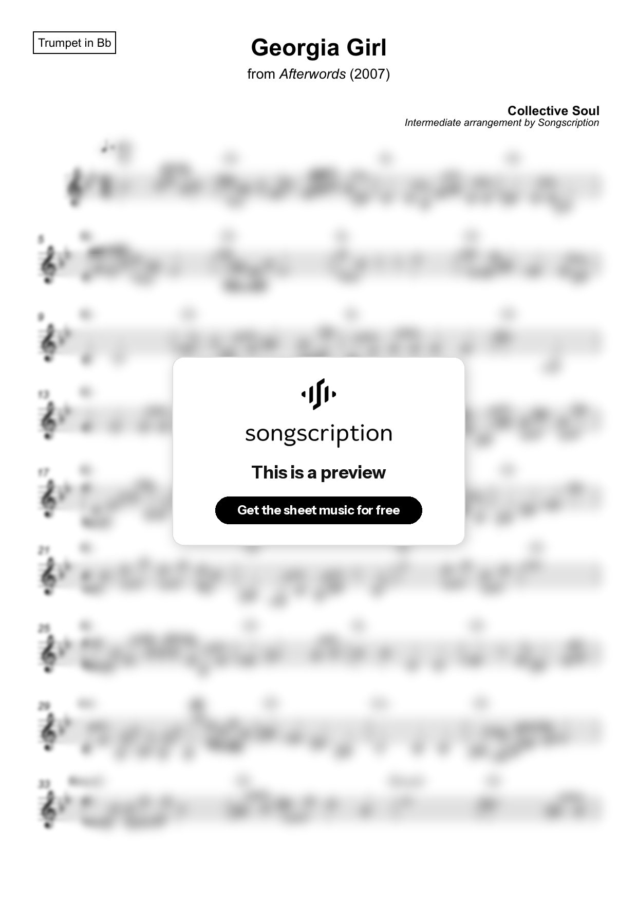 Intermediate Trumpet Sheet Music for "Georgia Girl" by Collective Soul