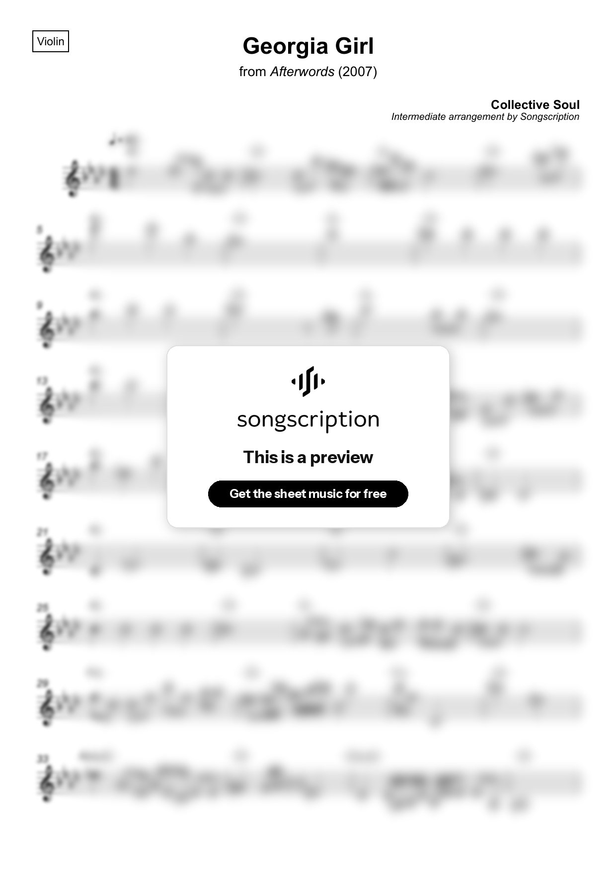 Intermediate Violin Sheet Music for "Georgia Girl" by Collective Soul