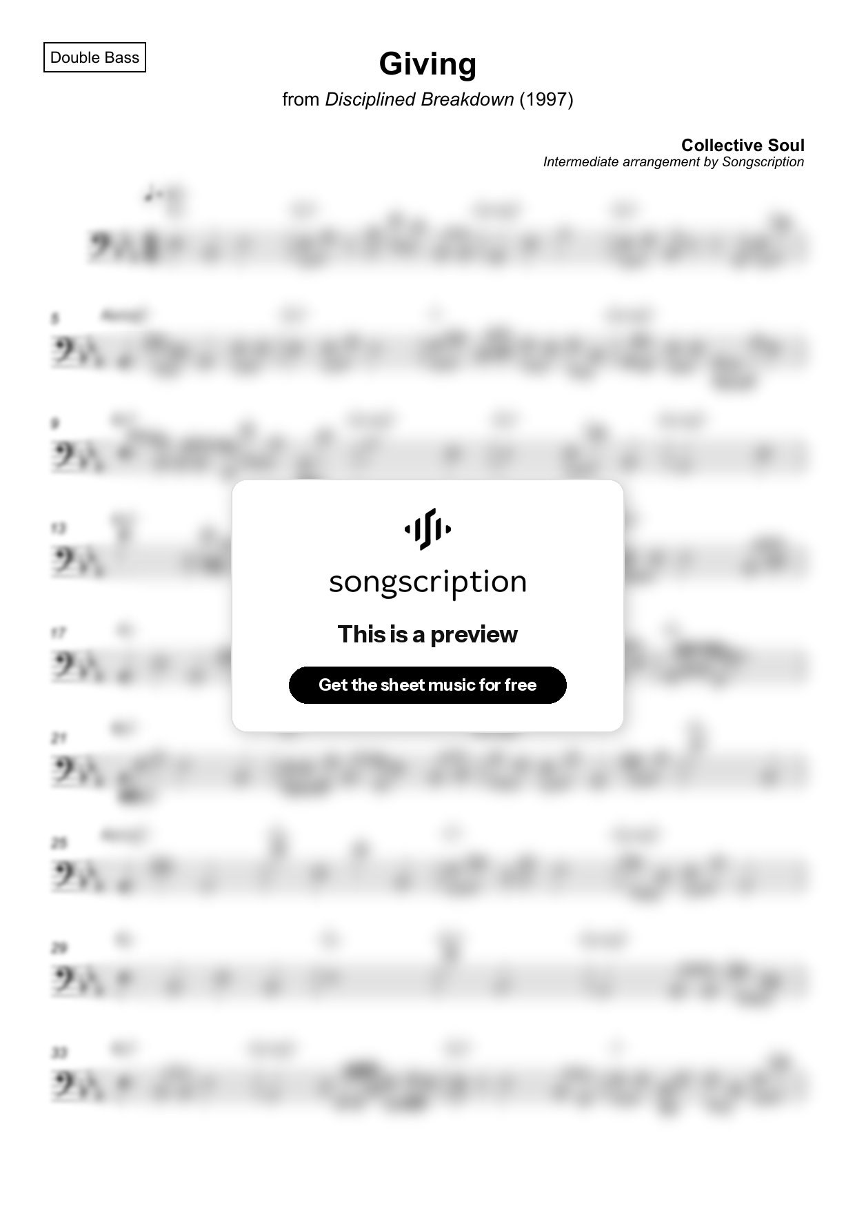 Intermediate Double Bass Sheet Music for "Giving" by Collective Soul