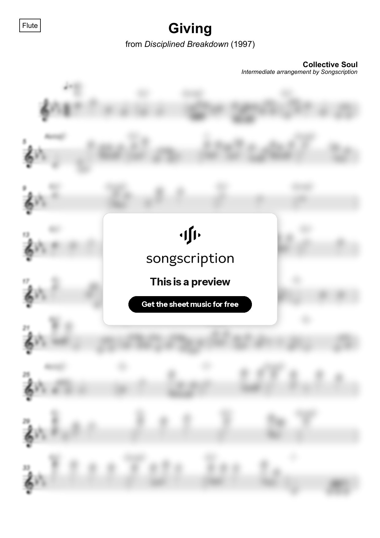 Intermediate Flute Sheet Music for "Giving" by Collective Soul