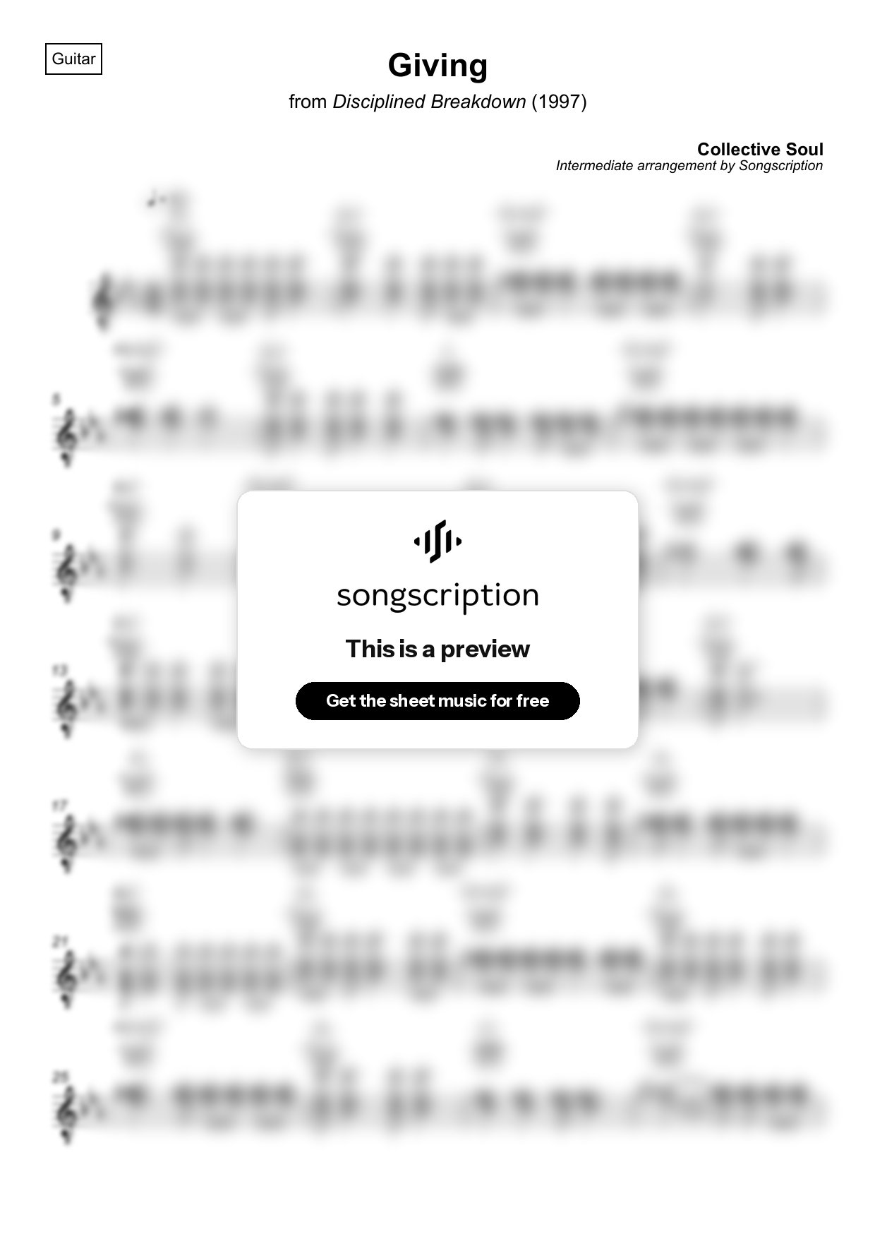 Intermediate Acoustic Guitar Sheet Music for "Giving" by Collective Soul