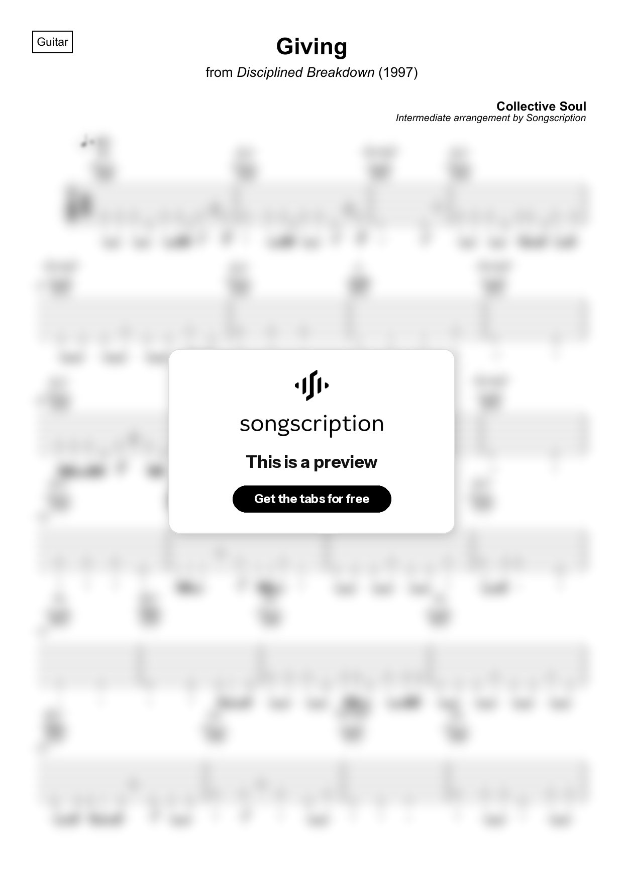Intermediate Acoustic Guitar Tabs for "Giving" by Collective Soul