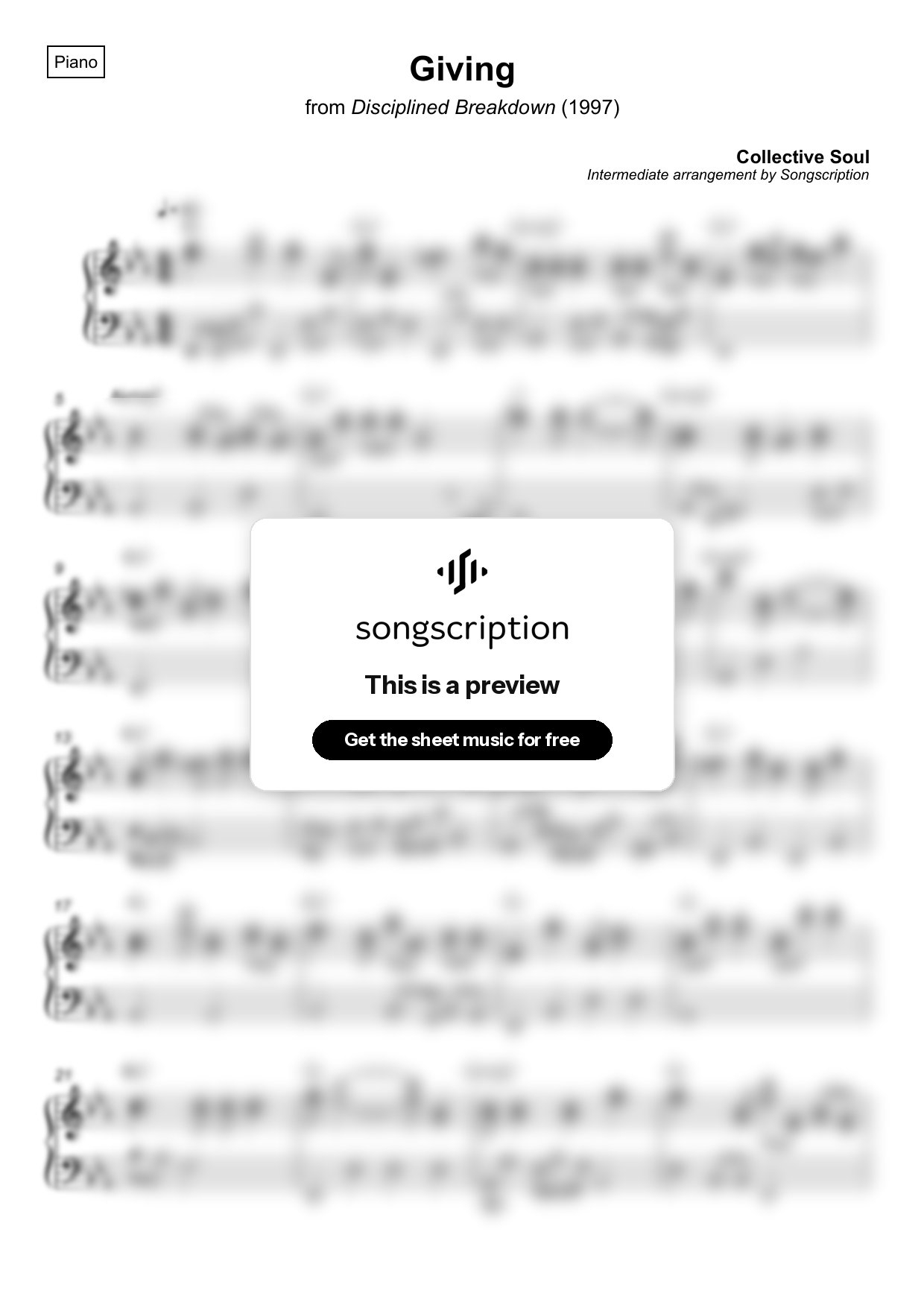 Intermediate Piano Sheet Music for "Giving" by Collective Soul