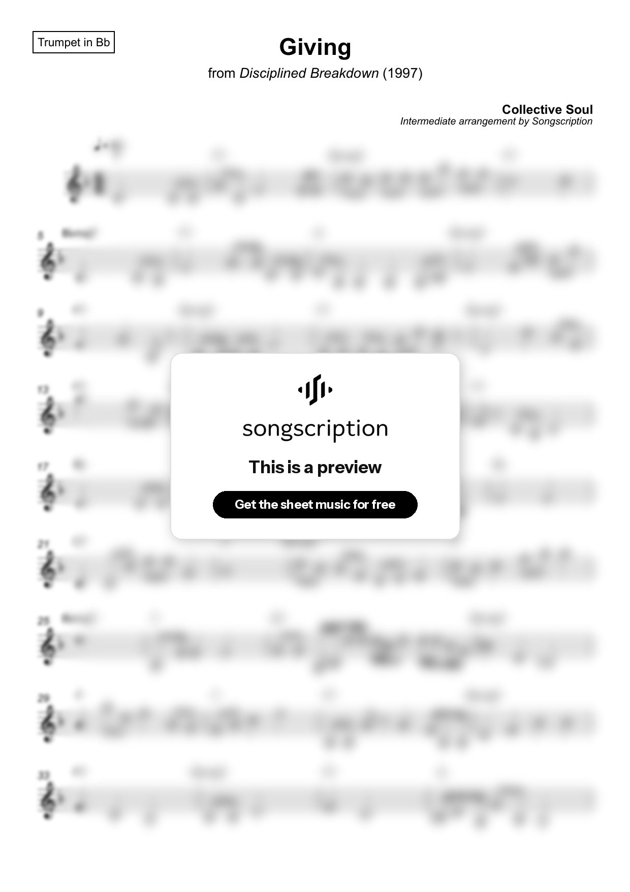 Intermediate Trumpet Sheet Music for "Giving" by Collective Soul