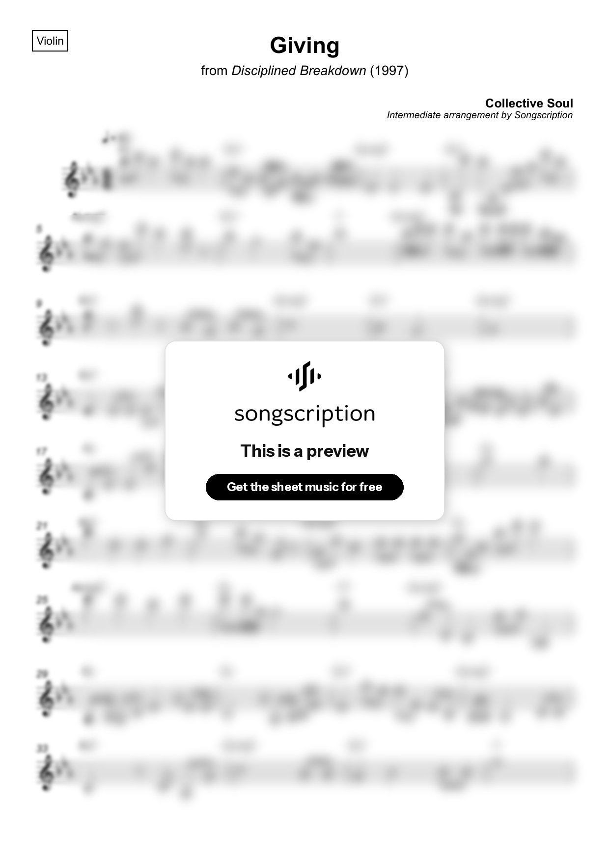 Intermediate Violin Sheet Music for "Giving" by Collective Soul