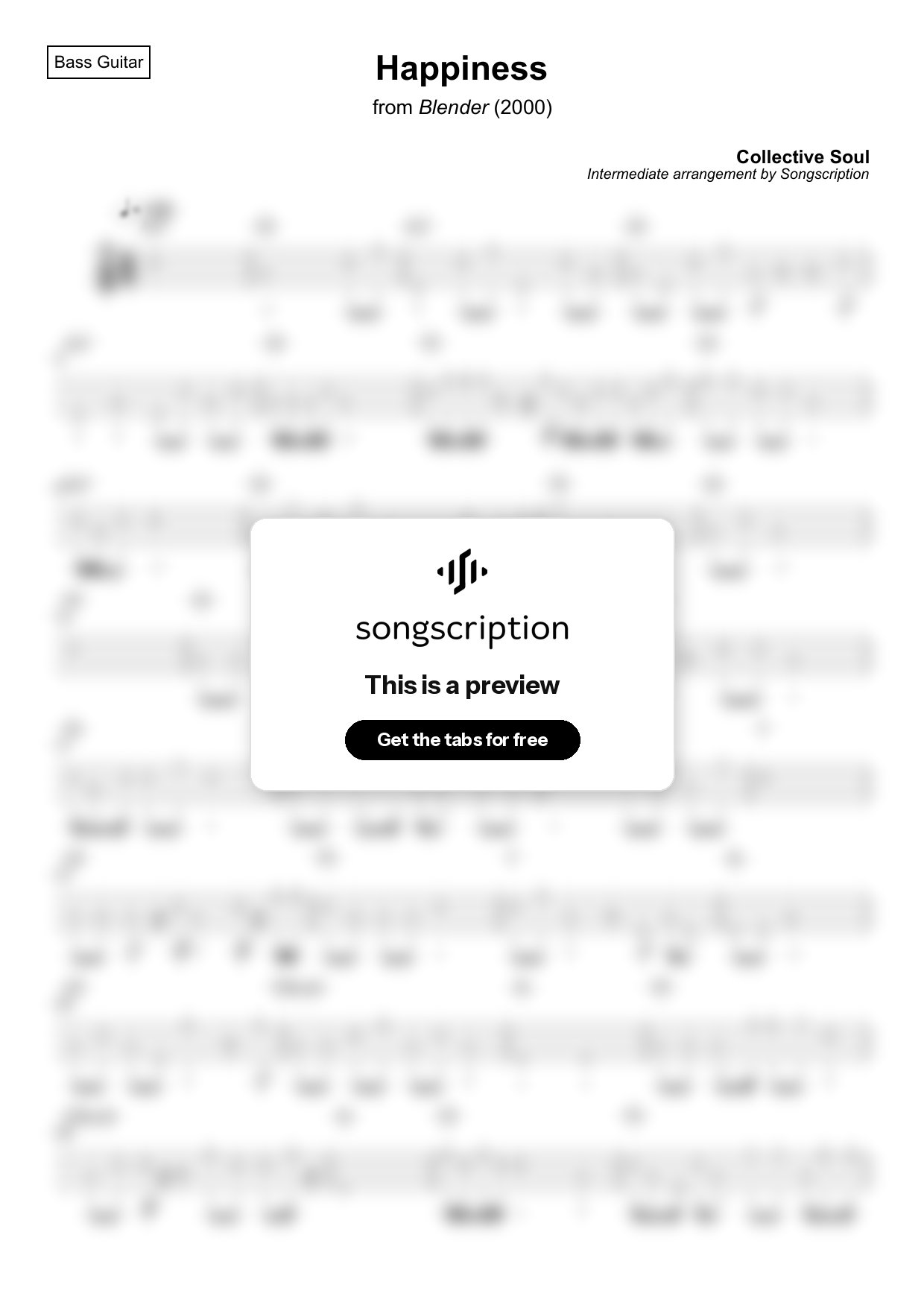 Intermediate Bass Guitar Tabs for "Happiness" by Collective Soul