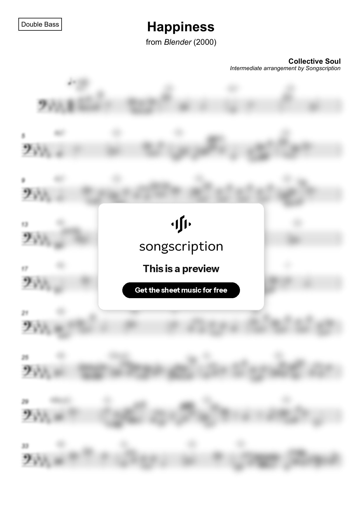 Intermediate Double Bass Sheet Music for "Happiness" by Collective Soul