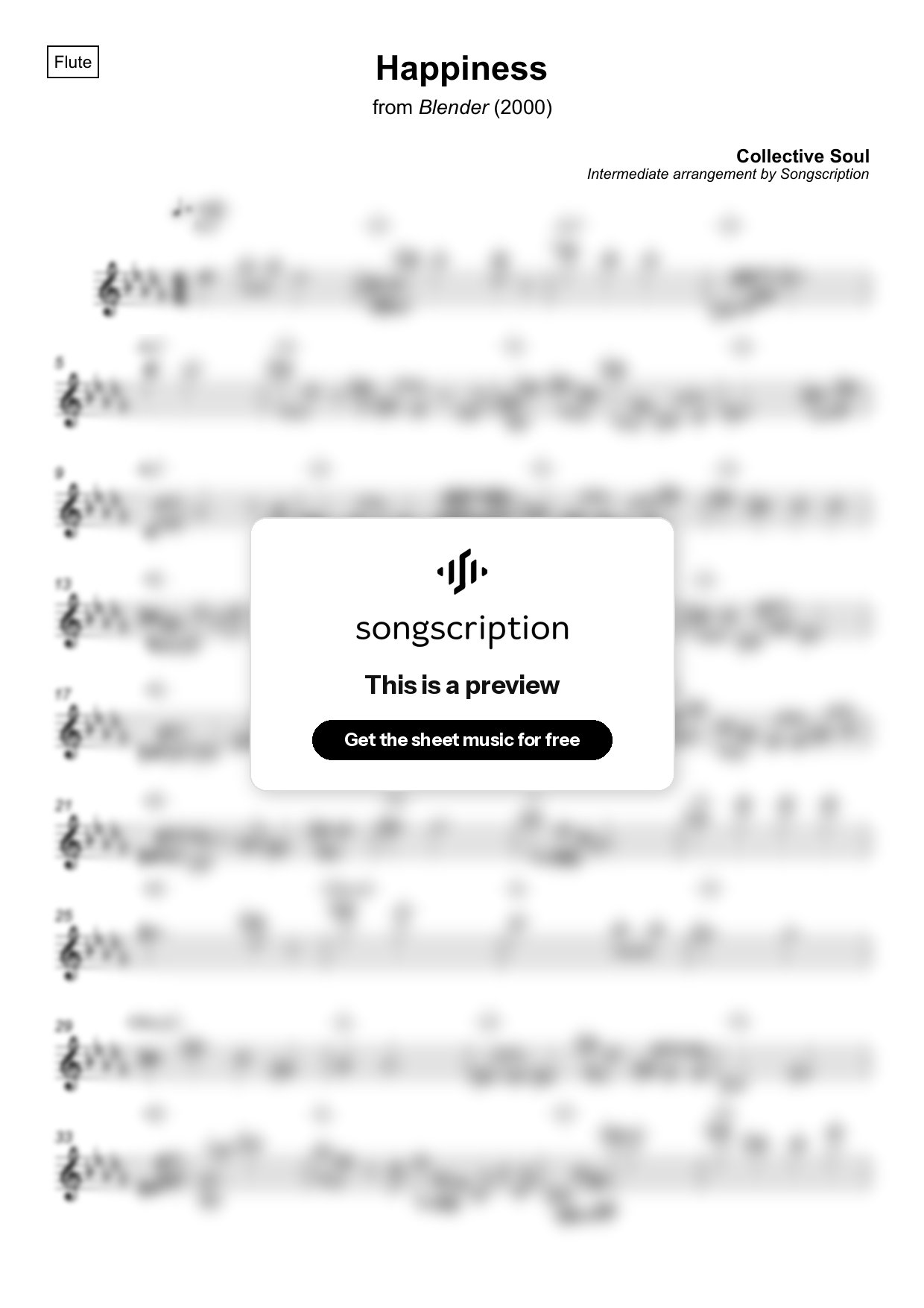 Intermediate Flute Sheet Music for "Happiness" by Collective Soul