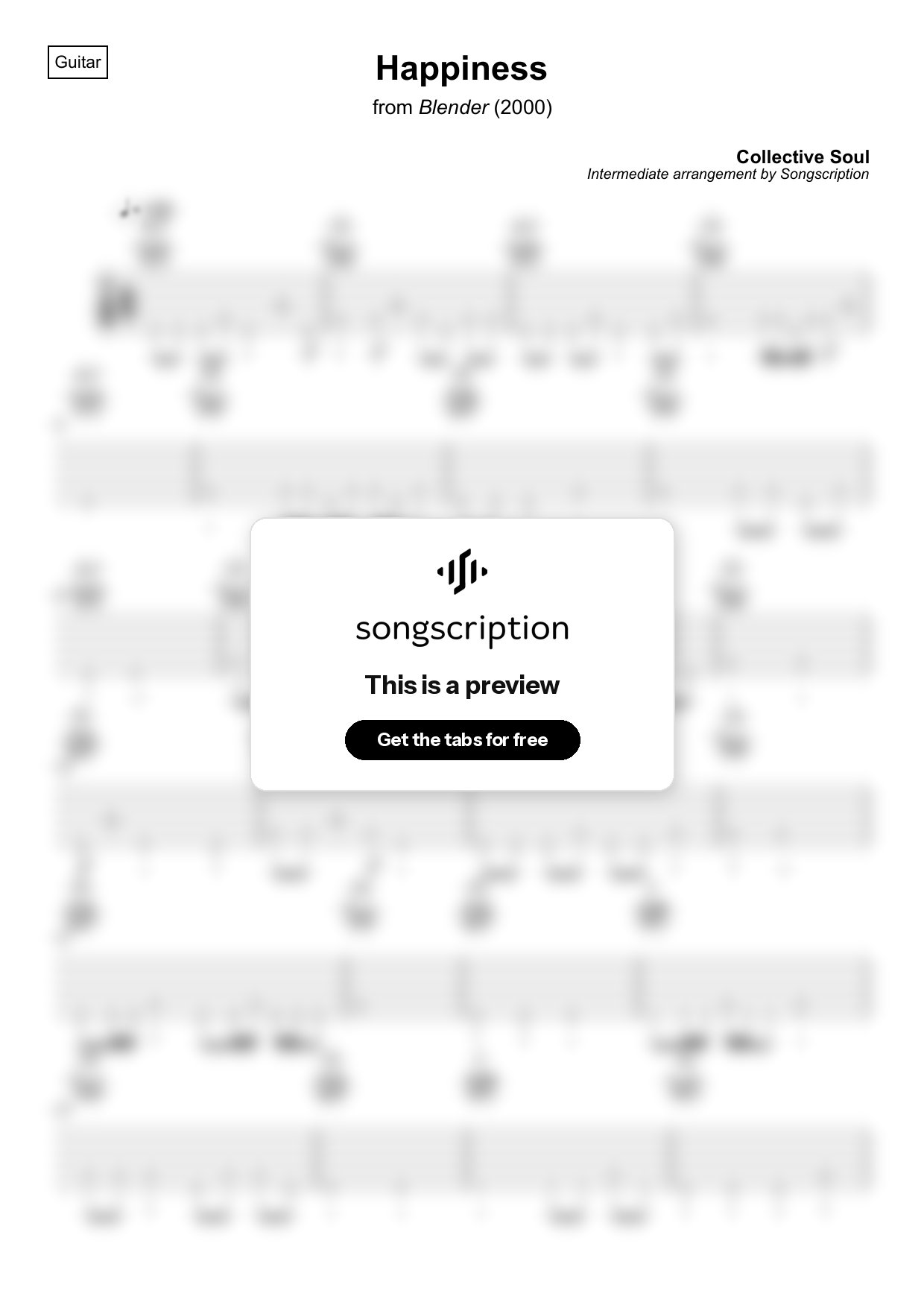 Intermediate Acoustic Guitar Tabs for "Happiness" by Collective Soul