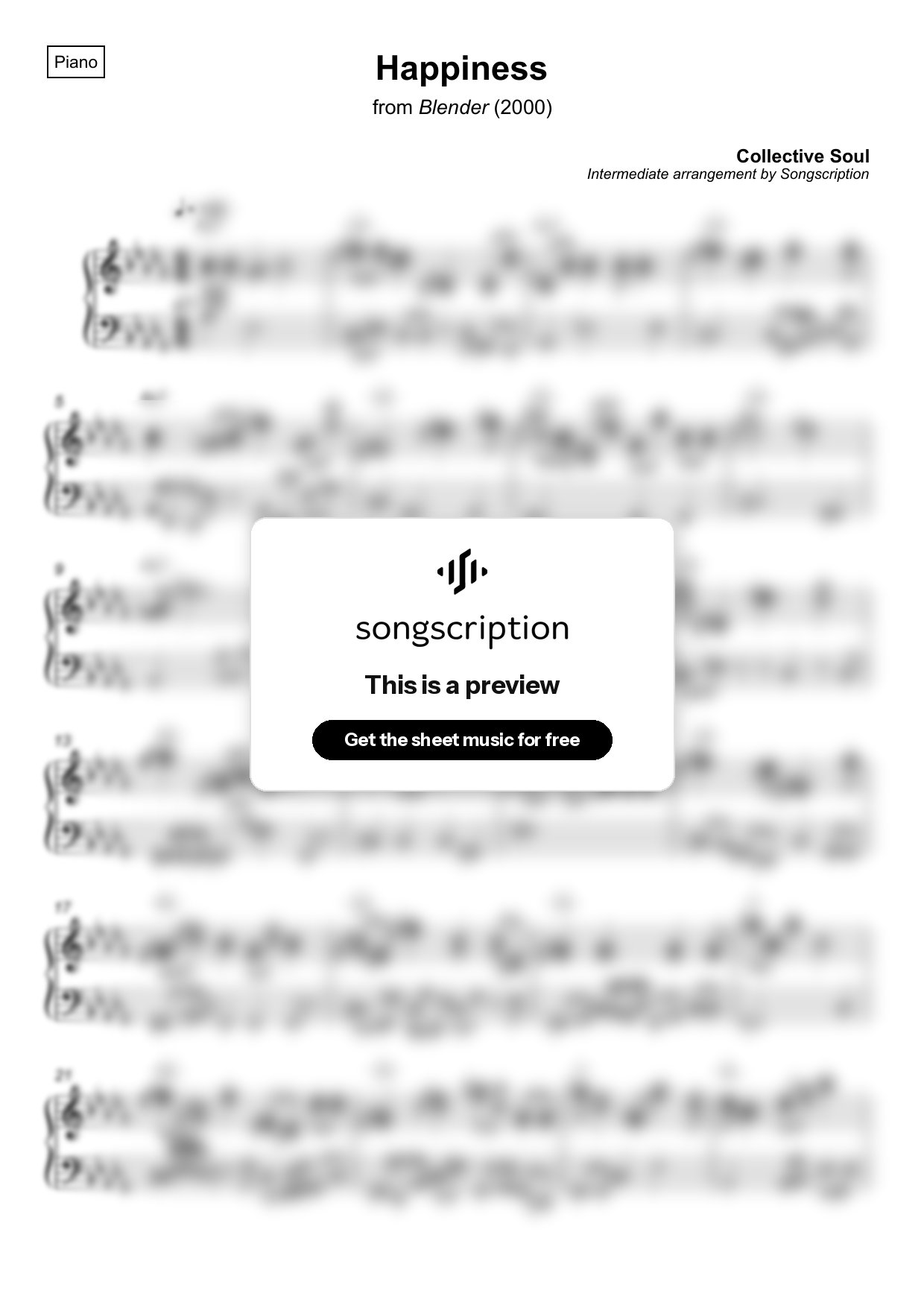 Intermediate Piano Sheet Music for "Happiness" by Collective Soul