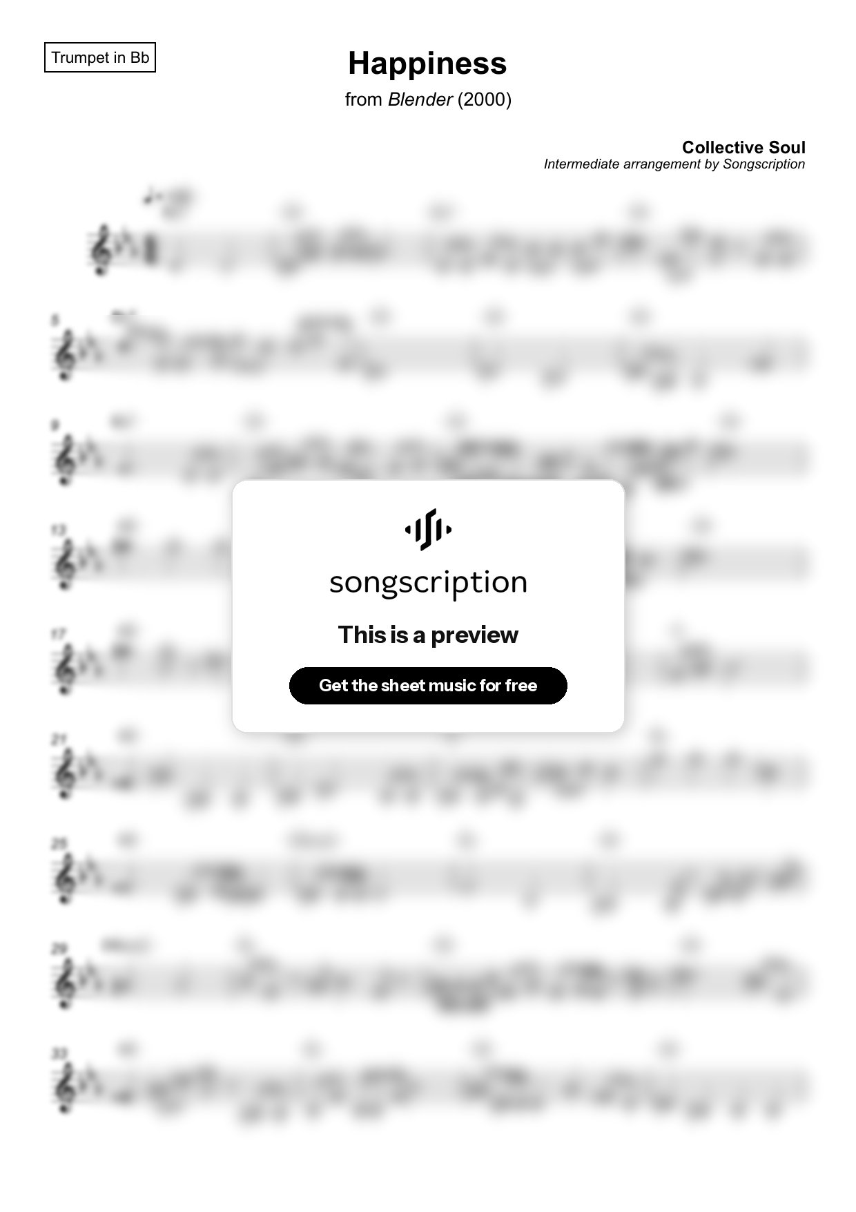 Intermediate Trumpet Sheet Music for "Happiness" by Collective Soul