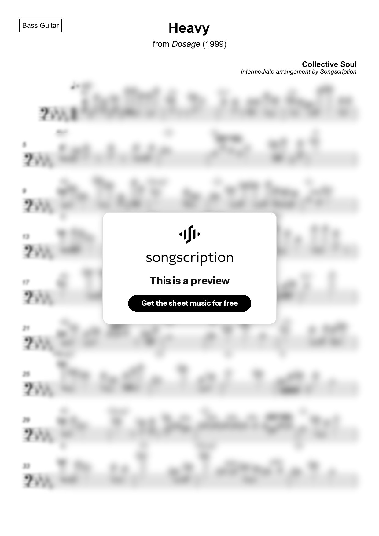 Intermediate Bass Guitar Sheet Music for "Heavy" by Collective Soul